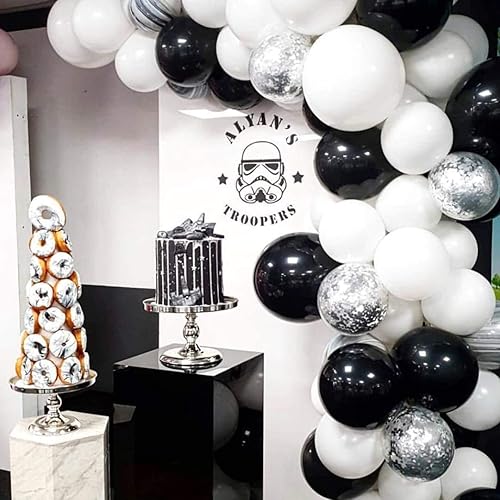 Miniatura 5 de Kit de arco de guirnalda de globos, confeti metálico, cromado, plateado, globos blancos y negros, 82 piezas para cuenta regresiva, cumpleaños, Año