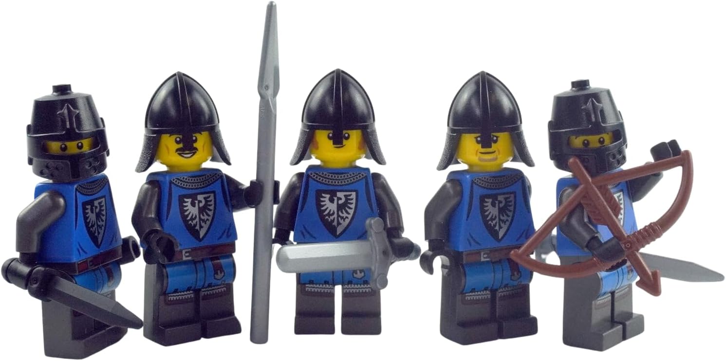 Knight Mini Figures - 5 Falcon Knights Battle Pack - Falcon Knights Black - Ideal Addition to Lego® Medieval