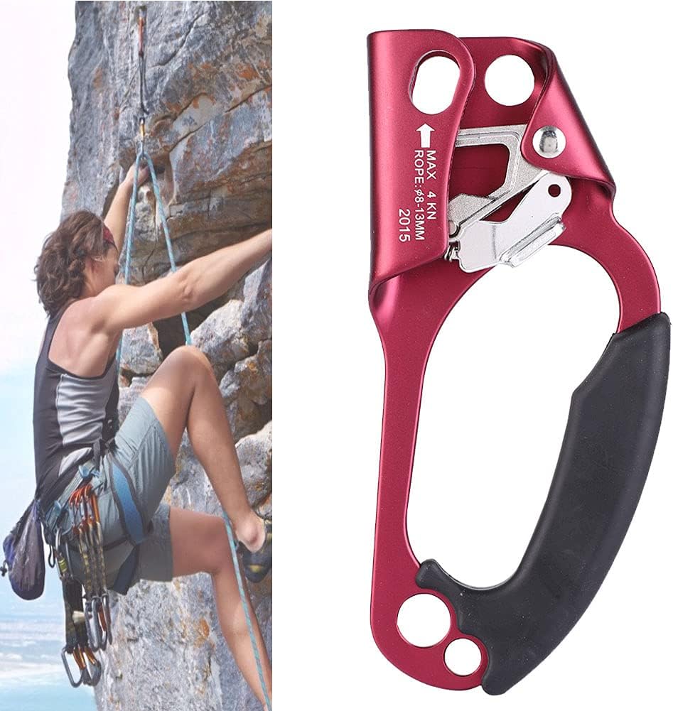 Right Hand Climbing Protector, Mountaineering Rope Ascender for 8-13mm Rope, Aluminum - Magnesium Alloy Climbing Gear with Strong Grip for Rescue and Caving