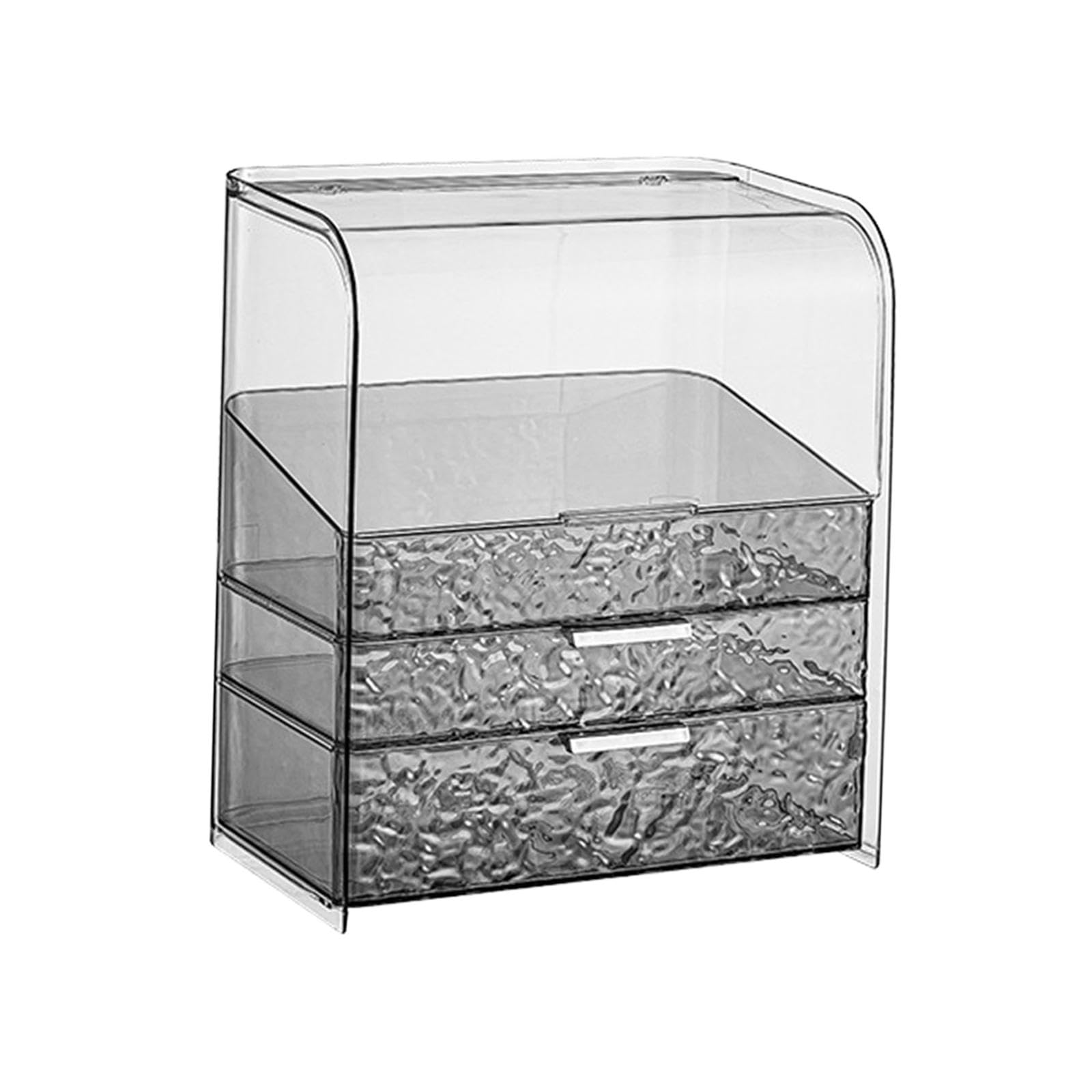 Organizador de Maquillaje Estuche de Almacenamiento Cosmético con Tapa Y Cajones para Mostrador Material Pet Transparente Protección de Maquillaje Ade, Gris, con Tapa