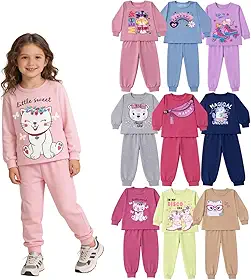 Kit 10 Peças Conjunto Infantil Menina Inverno Para Crianças Frio Premium Feminino Quentinho Bebê Roupa De Criança (5 Moletons + 5 Calças) - 1 A 8 Anos