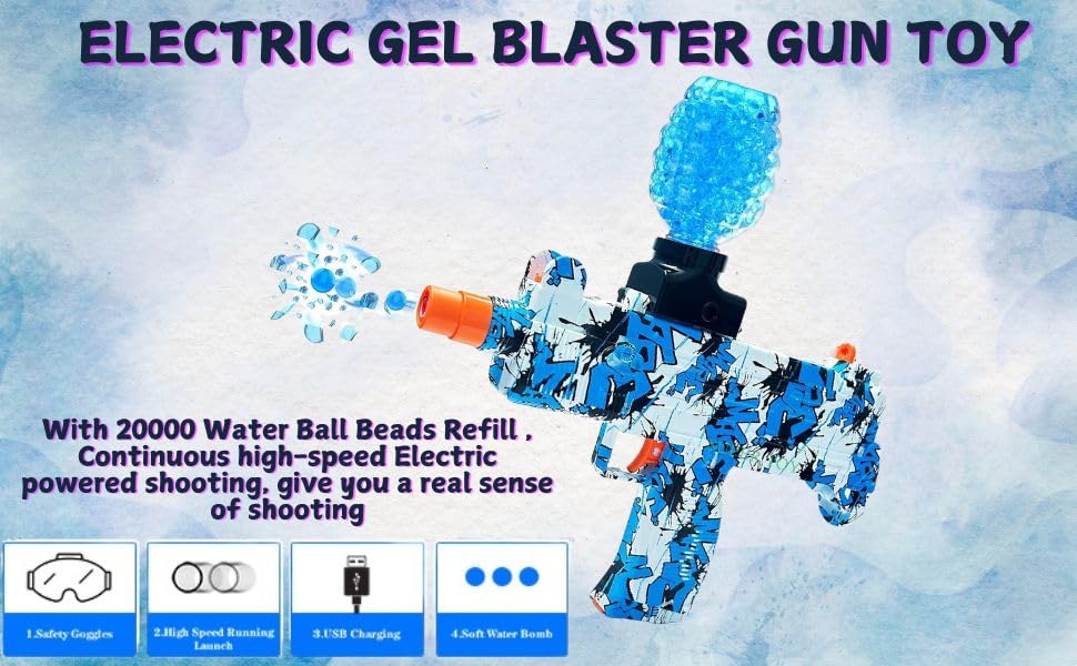 Image of SUPER TOY Automatic Gel Blaster Gun Toy for Kids with Rechargeable Battery and 5000 Water Balls Electric Pistol Outdoor Target Game for Boys