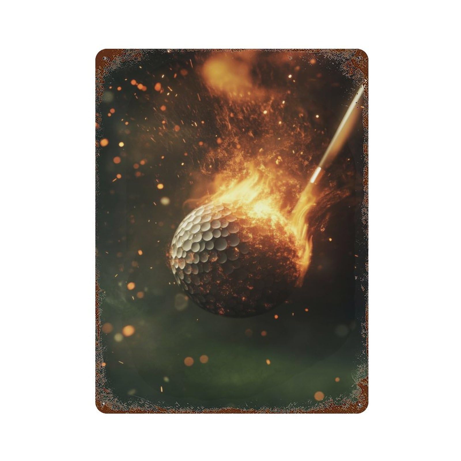 Decorative Tin Sign with Flaming Golf Ball Design 15.7"x11.8", for Garage, Bar And Workshop Decor, Farmhouse Wall Decor