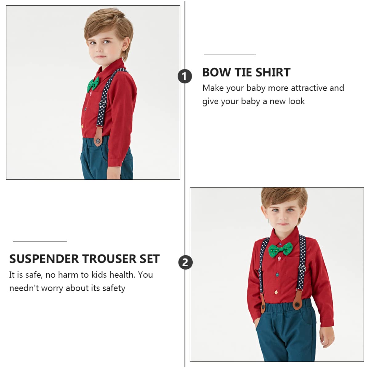 GALPADA Hosenträger-Set für Junge Mädchen mit Langärmeligem Hemd und Fliege Bestehend aus Anzug für Kleine Jungen Geeignet für Festliche Anlässe