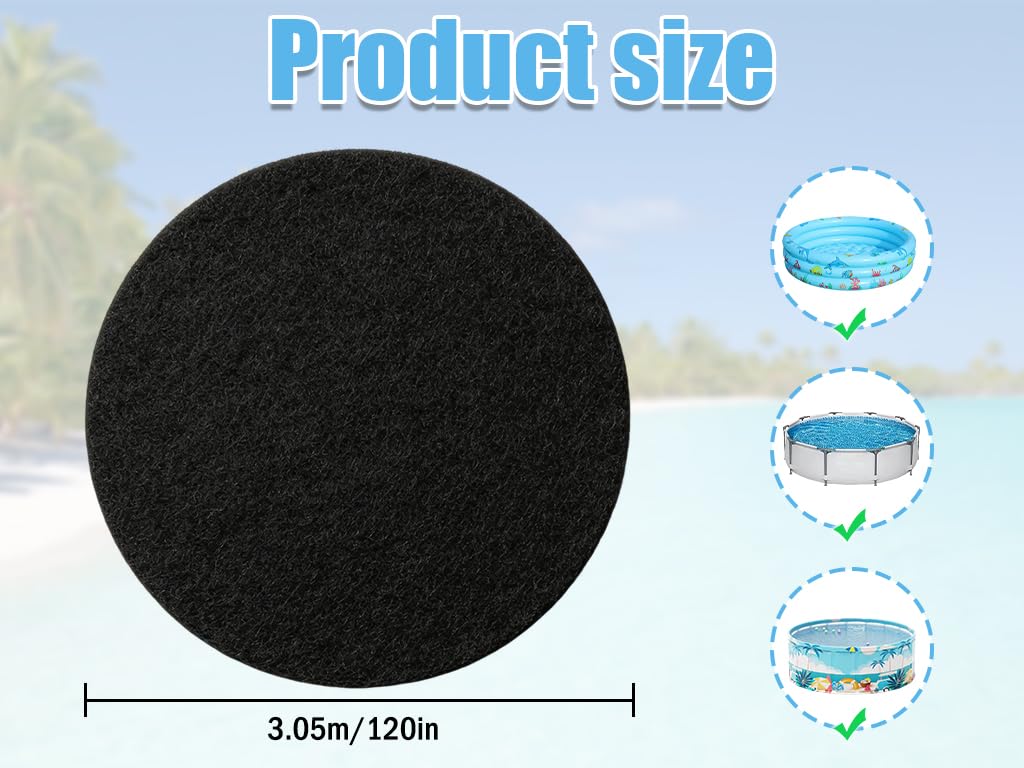 Base Redonda para Piscina, Base de Piscina Redonda, Base Antideslizante y Resistente al Desgaste para Piscina, para Jardín Césped, Multifuncional para Piscinas al Aire Libre (Negro/305cm)