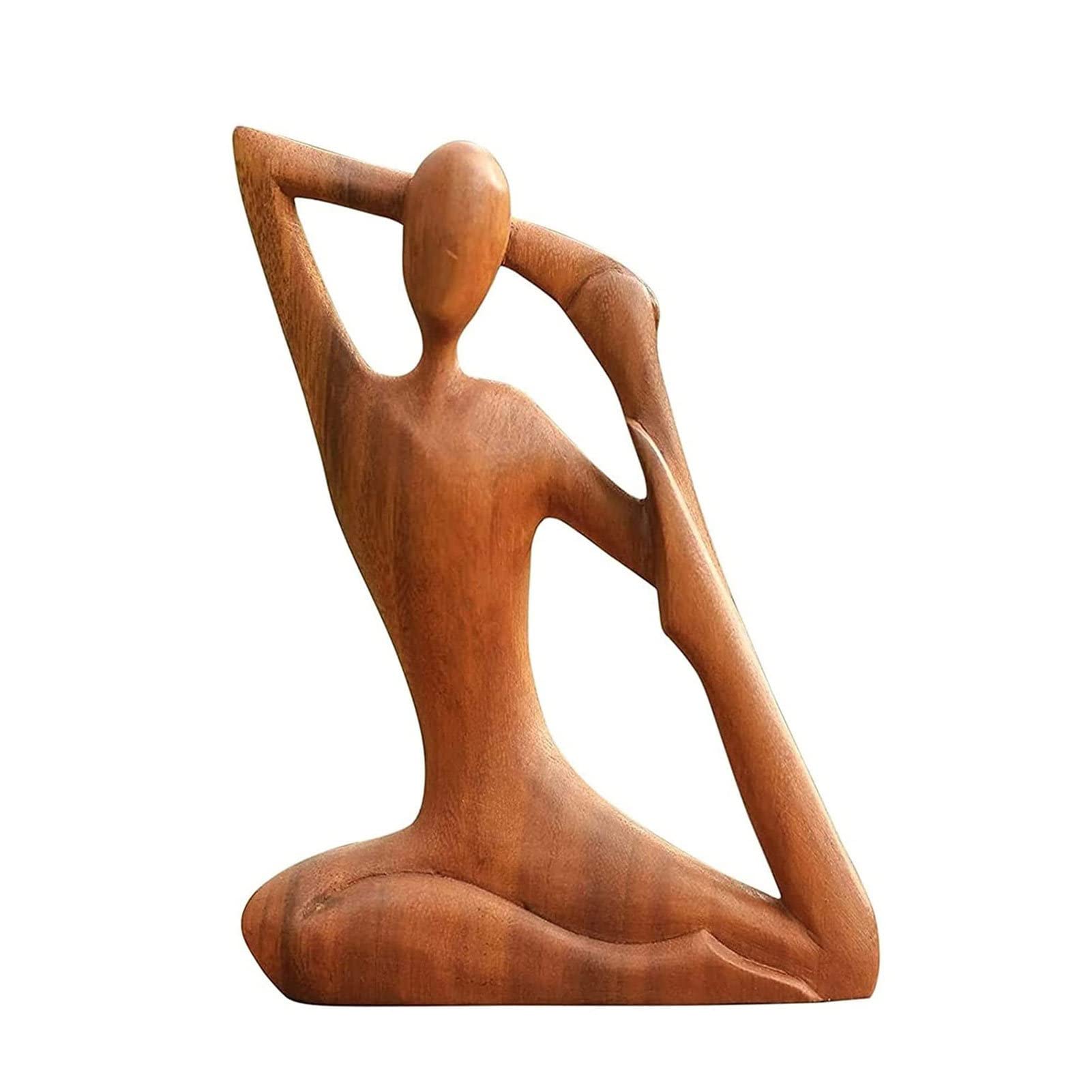Maxal Girls Brown Yoga Pose Wooden Sculpture, Wooden Yoga Pose Statue, Wooden Yoga Meditation Statue, Abstract Yoga Pose Sculpture Handmade Wood Carving Creative Table Decorations For