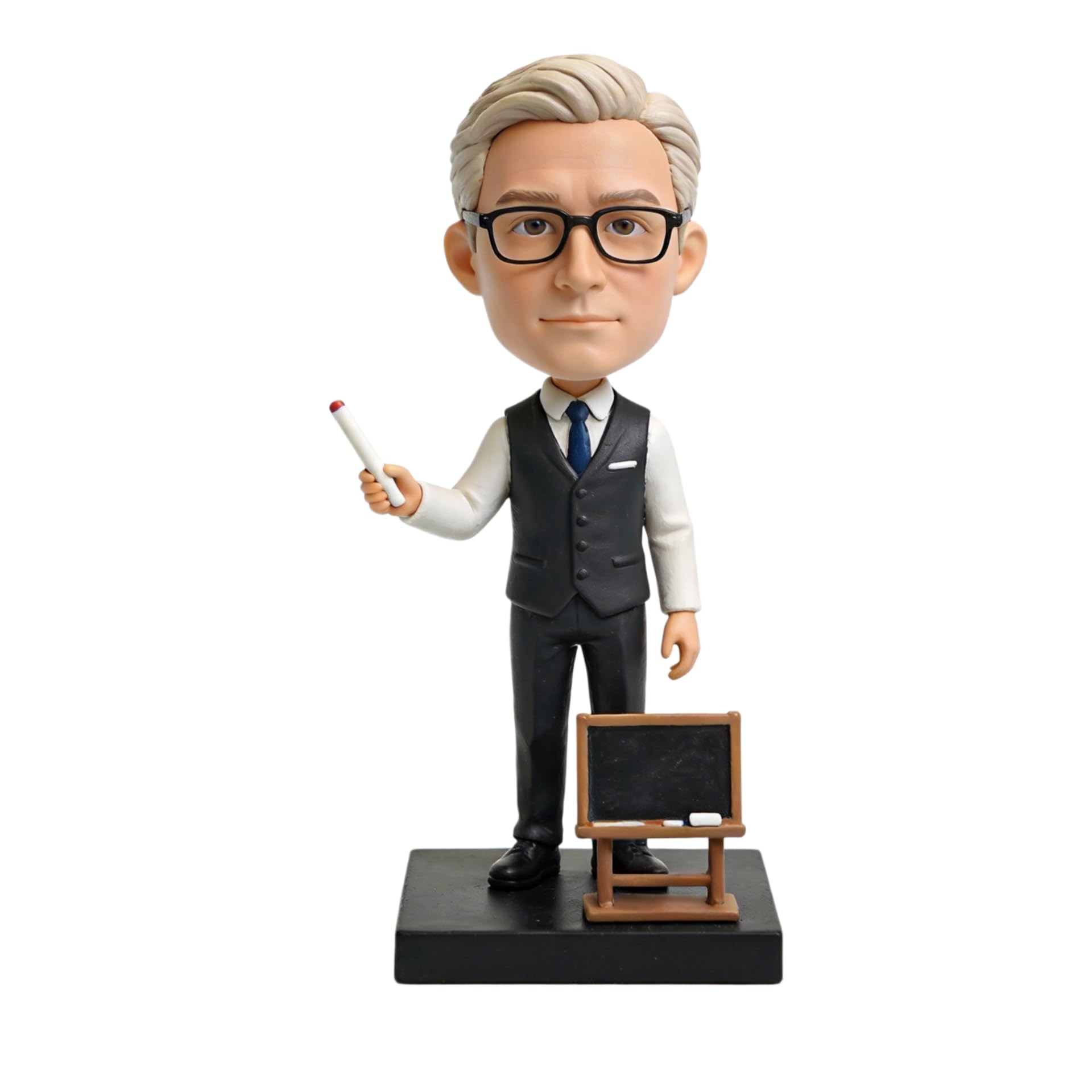 Bobblehead personalizzato per insegnante, statuetta 3D personalizzata da foto, statua in argilla polimerica fatta a mano con mini lavagna gesso decorazione da scrivania per insegnante