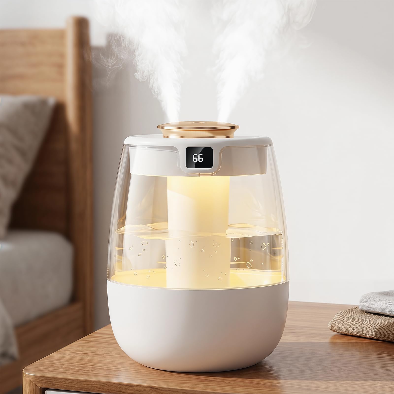 Humidificador de aire de 1,3 L con sensor de humedad y doble puerto de pulverización, fabricante de niebla fría, humidificador de luz nocturna USB de ruido ultrabajo para uso doméstico y de oficina