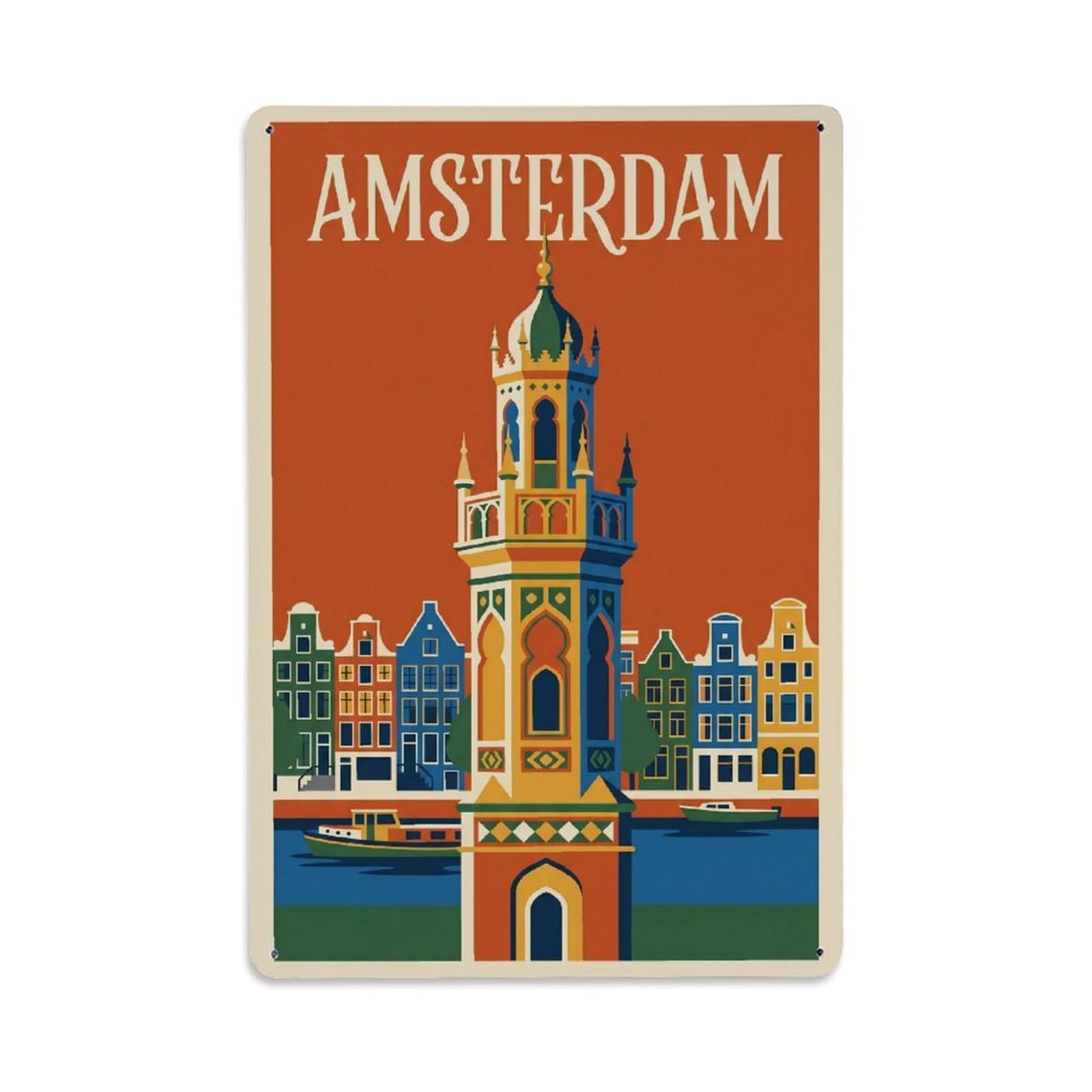 Okngb Style Church Classic Architecture Amsterdam Landmark Travel Metal Tin Sign Plaque Wall Decor For Cafe, Man Cave, Club Bar, Office, Home Garden Round Metal Poster 8X12inch