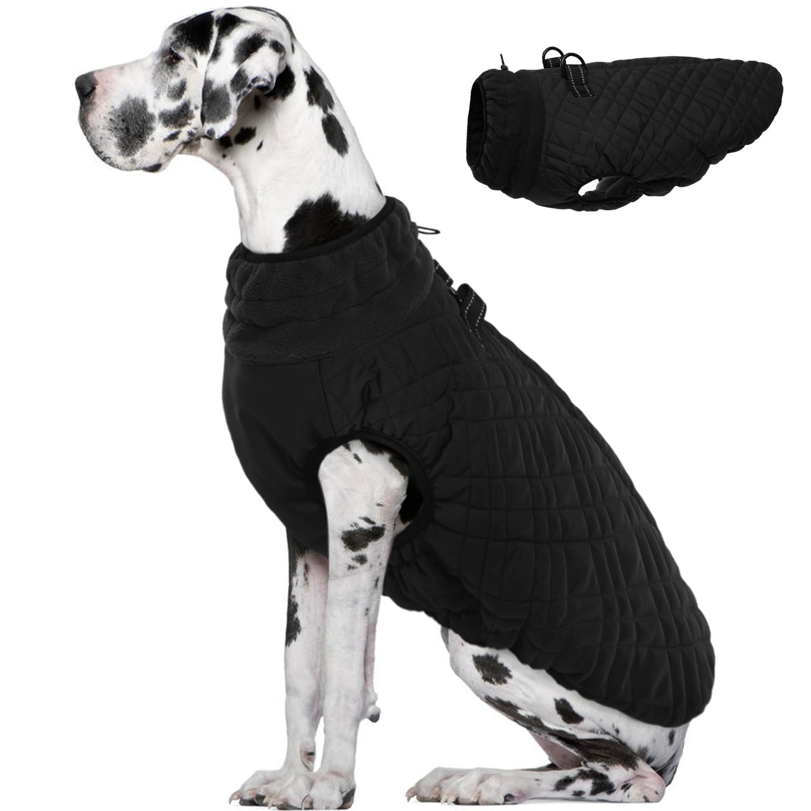 Kuoser Dog Coat, Dog Jackets for Large Dogs, Doggie Winter Coat for Cold Weather, Pet Snow Jacket Warm Apparel Clothes for Great Dane, Black XXXL