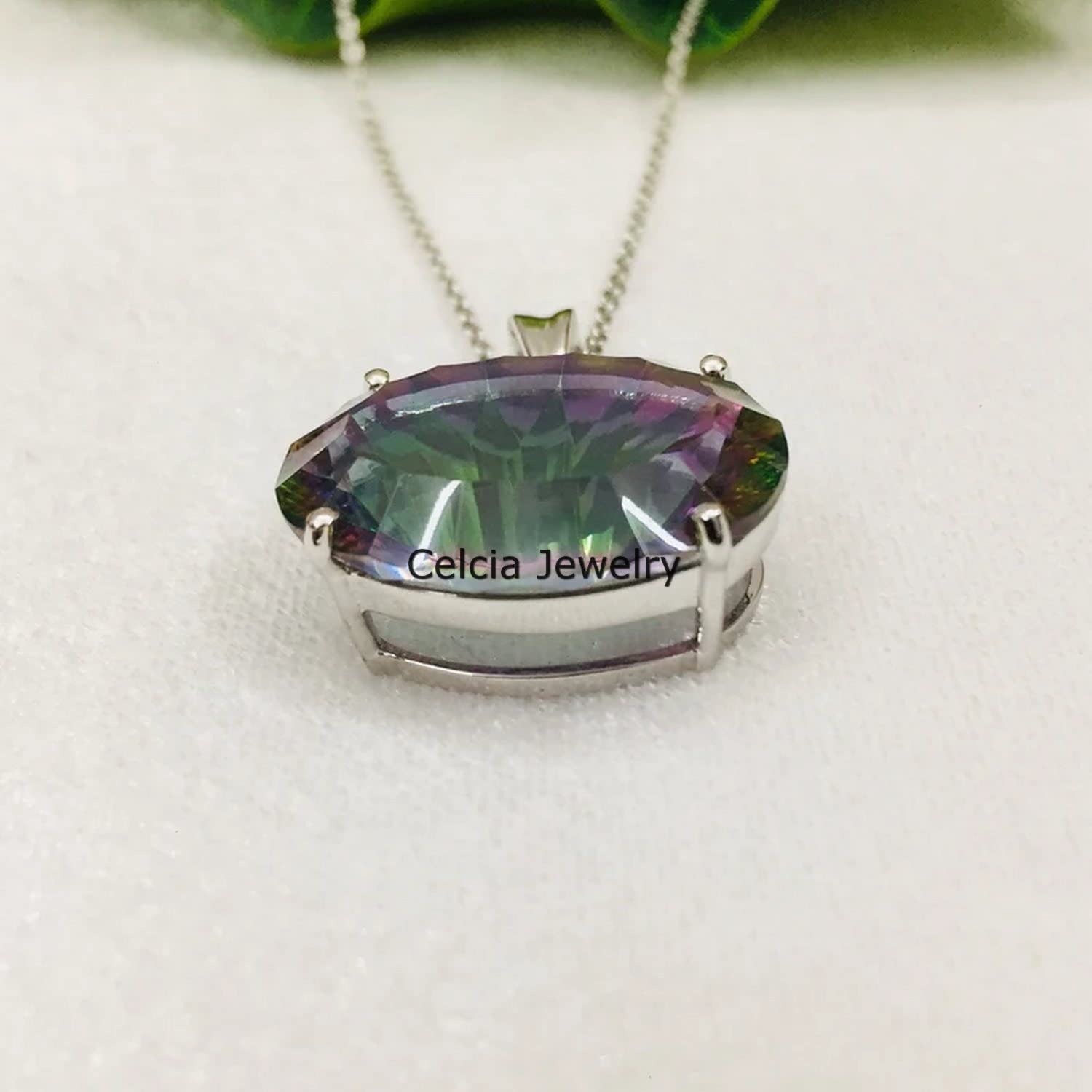 Collar de plata de ley 925 auténtica para mujer, collar hecho a mano único con piedras preciosas ovaladas facetadas de topacio místico genuino para ella