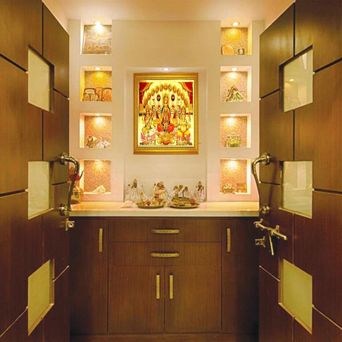 ADA Handicraft Sri Laxmi Ganesh Saraswati Hindu Lord Goddess God Religious Framed Painting for Wall and Pooja/Hindu Bhagwan Devi Devta Photo Frames/God Poster for Pooja (35 x 25) cm 2