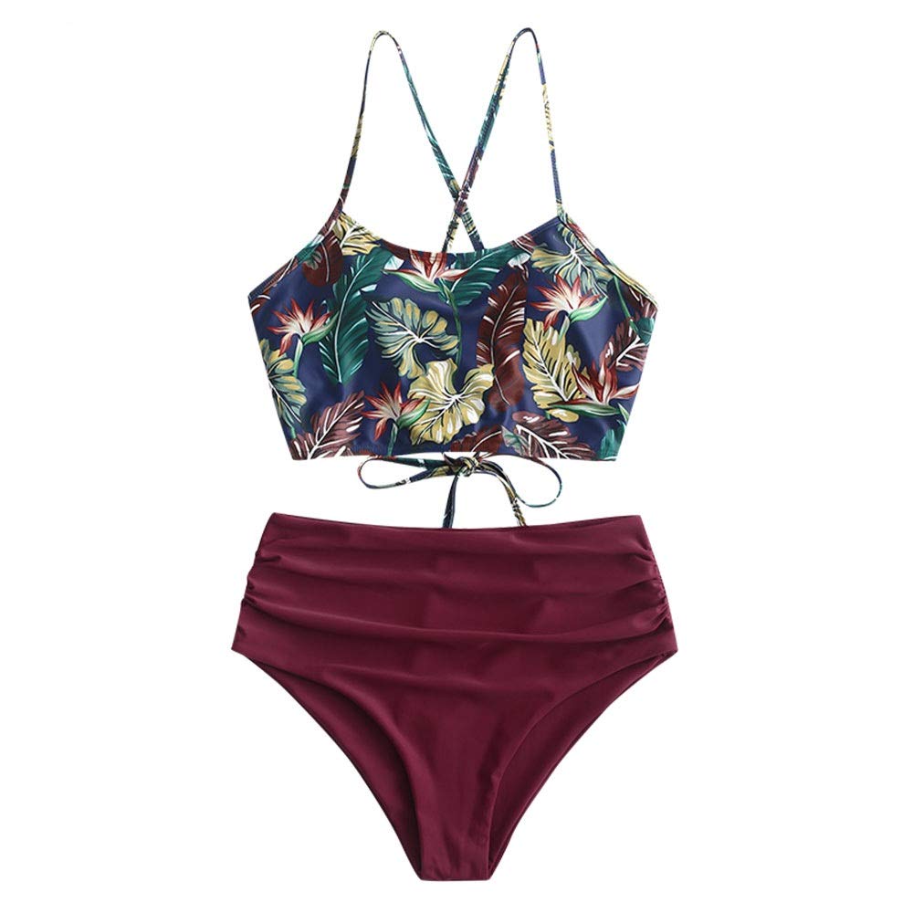 ZAFUL Tankini Set con Relleno Estampado Tirantes Anudados Braguita Talle Alto para Mujer 2019
