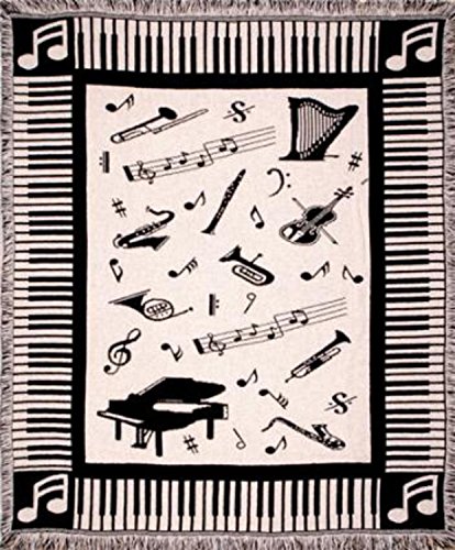 Simply Home Music Notes Piano & Instruments Afghan Throw Blanket 50" X 60" #TOP12
