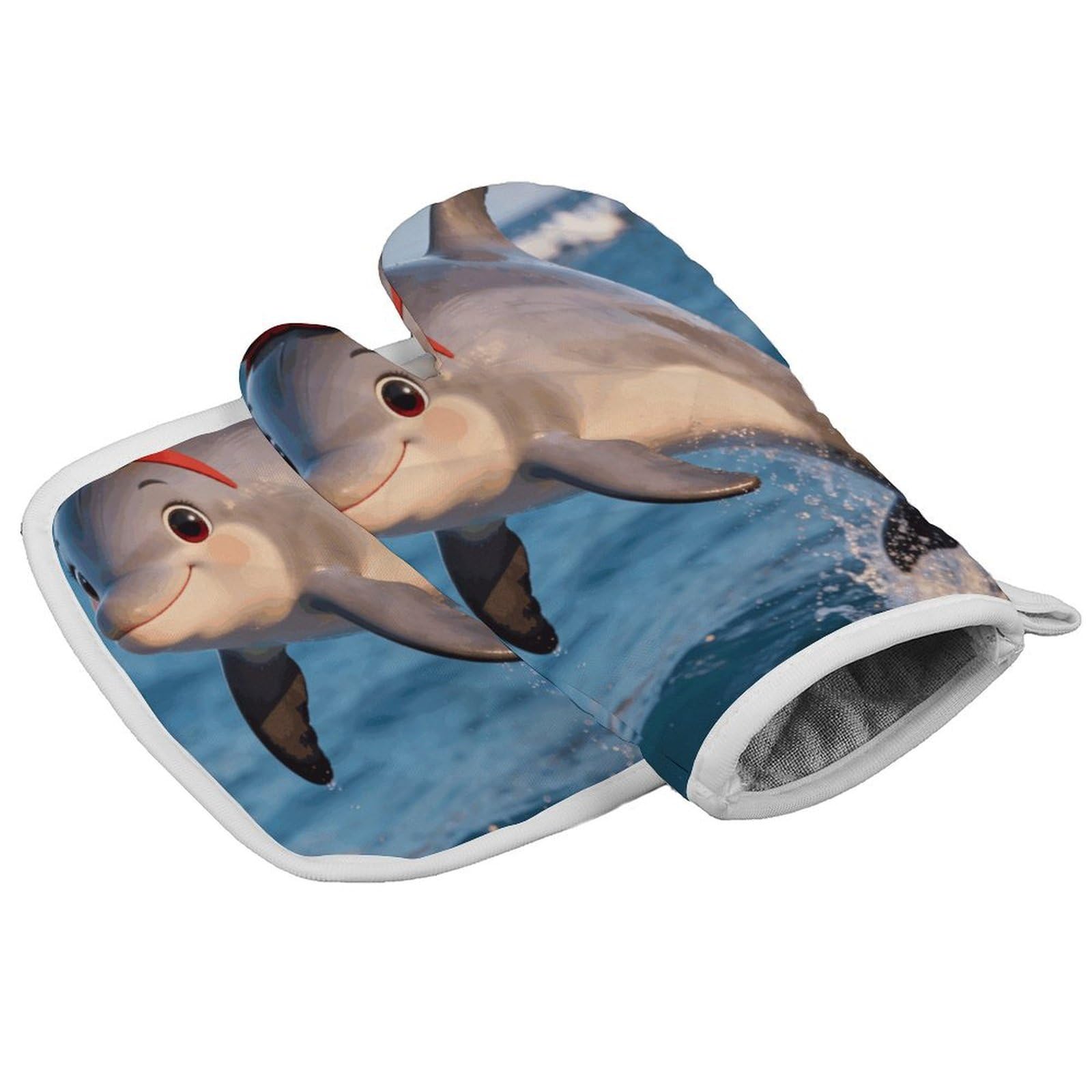 Fodpand Style Cute Dolphin Gift Oven Mitt Set With Lanyard, Cooking Mitt, Protective Thermal Insulation,Kitchen Mitt For Baking, Cooking, Grilling, Microwave