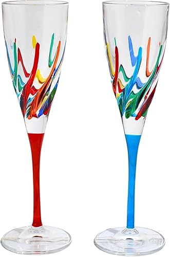 Vasos de champán de cristal italiano, vasos de 4.5 onzas, juego de 2, colección Trix, vasos de colores para beber de lujo, regalos únicos de
