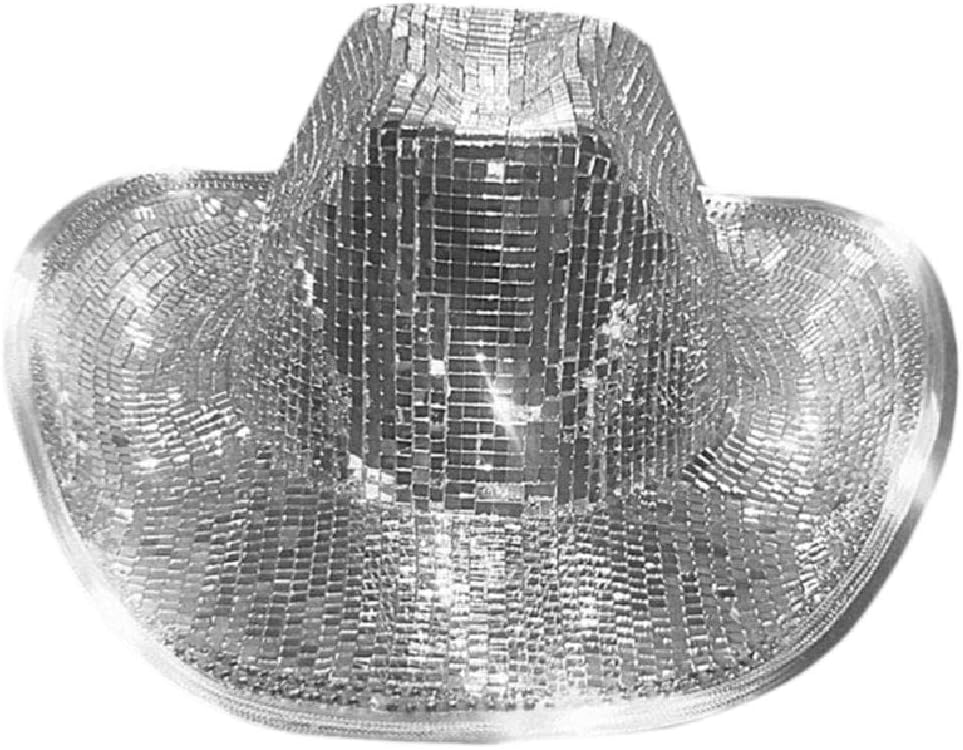 Disco Cowboy Hat Space Cowboy Hat for Music Festivals Sparkly Cowboy Hat All Match Cowgirl Hats Women, Silver, 21.65-23.62inch