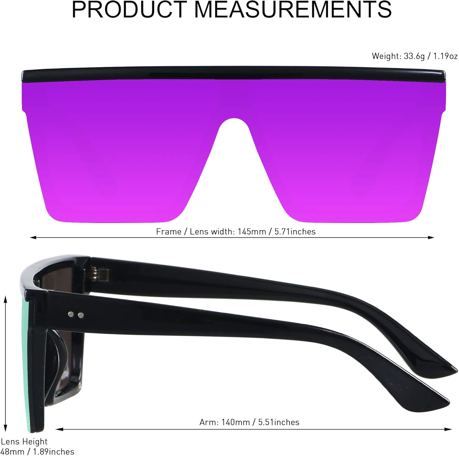 LYZOIT Square Oversized Sunglasses for Women Men Big Flat Top Fashion Shield Large UV Protection Rimless Shades - Image 4