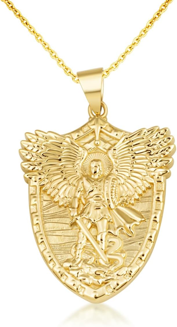 Gold Archangel Saint Michael Protection Pendant Necklace | 10K or 14K Yellow, Rose, or White Gold | Choice of Chain Length/Pendant Only