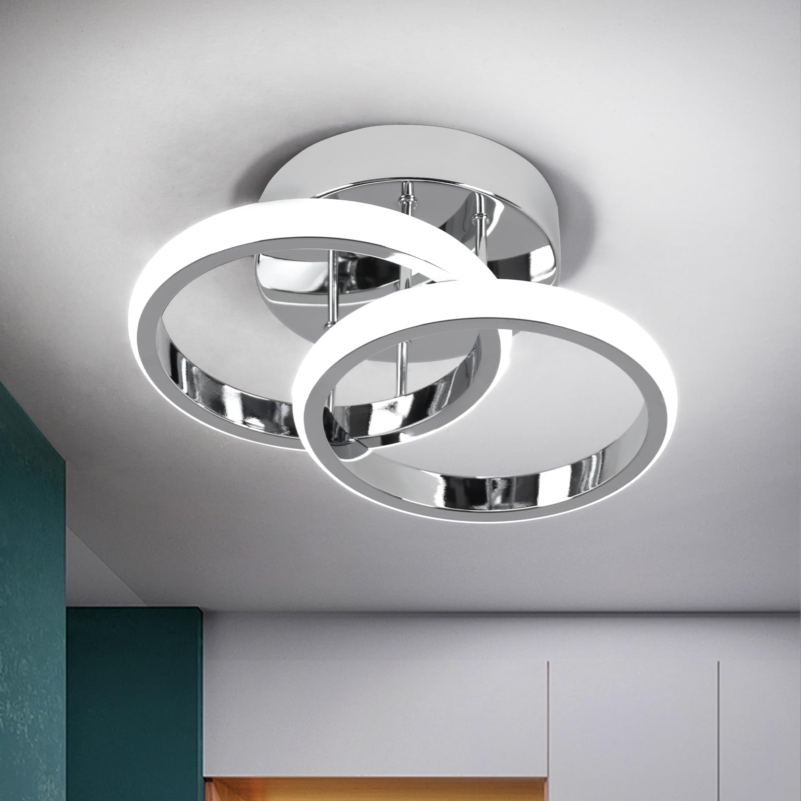 EIDISUNY LED Ceiling Light Modern 24cm Silver Round Simple Ceiling Light Fixture LED for Corridor Kitchen Stairs Hallway Study Room Bedroom Living Room