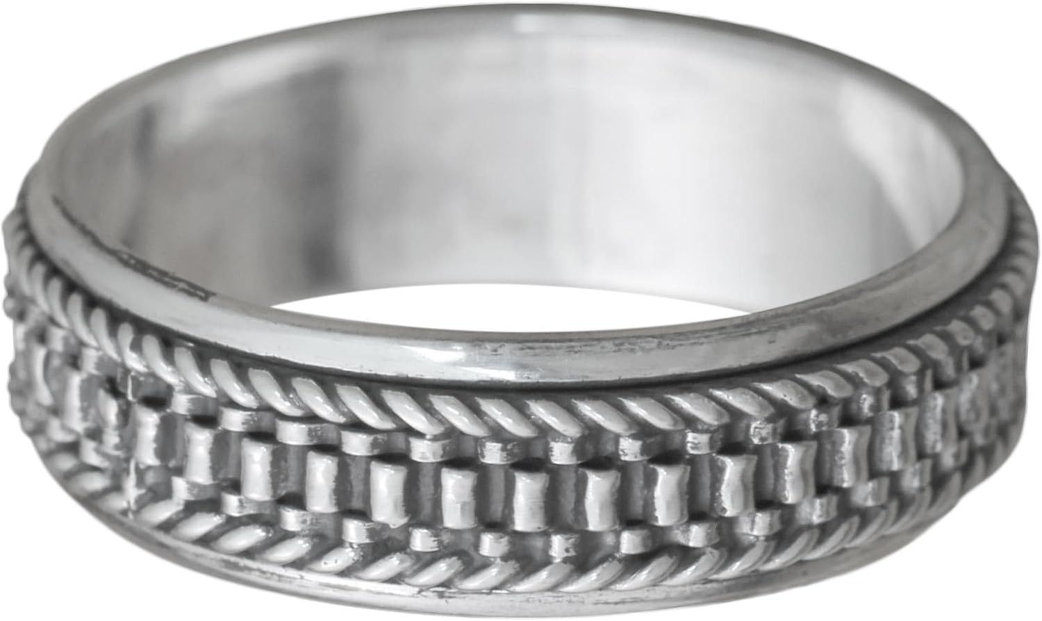 NOVICA Artisan Handmade Men's .925 Sterling Silver Meditation Spinner Ring Textured Band Indonesia 'Odyssey'