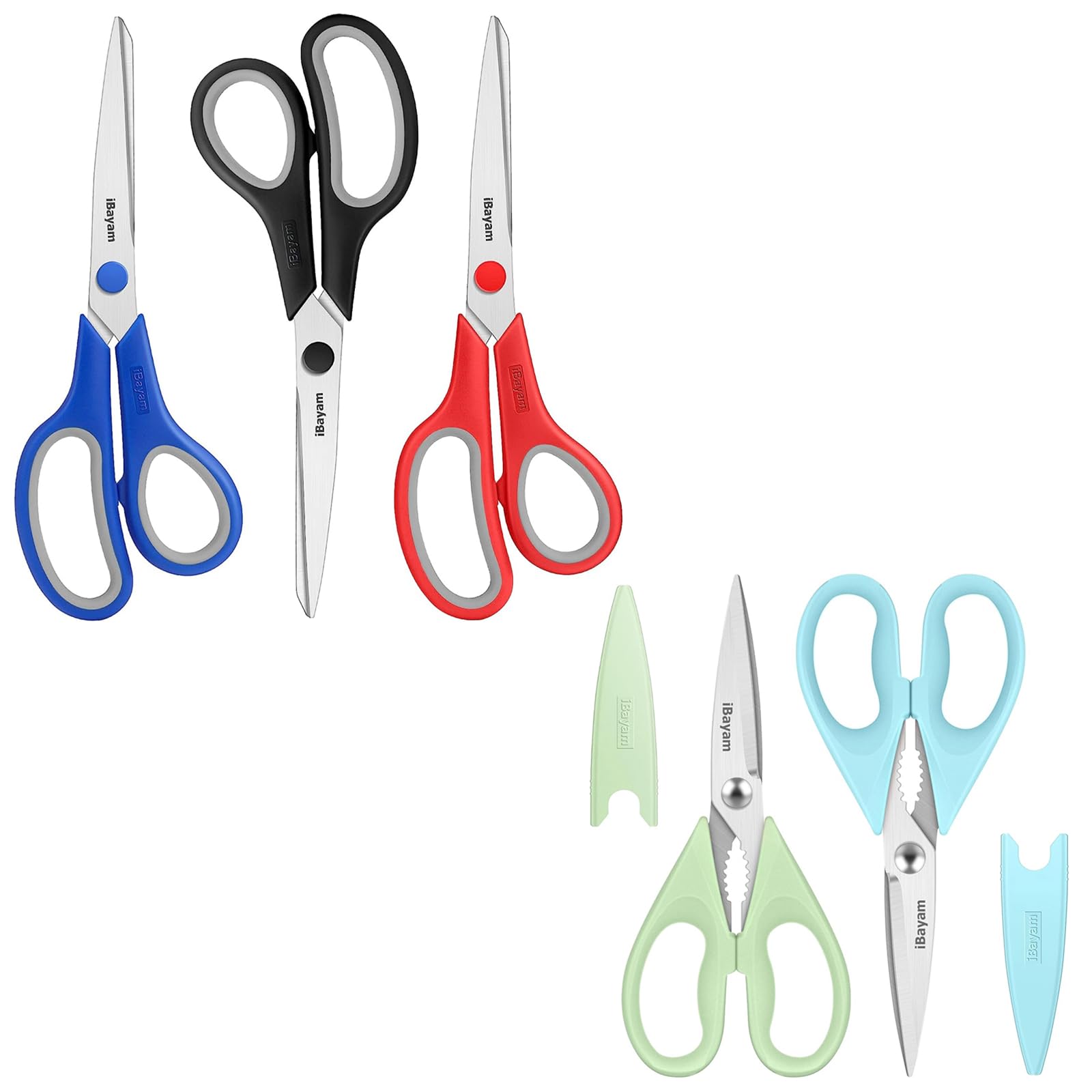 Scissors, iBayam 8" All Purpose Scissors Bulk, Ultra Sharp 2.5mm Thick Blade Shears Comfo…