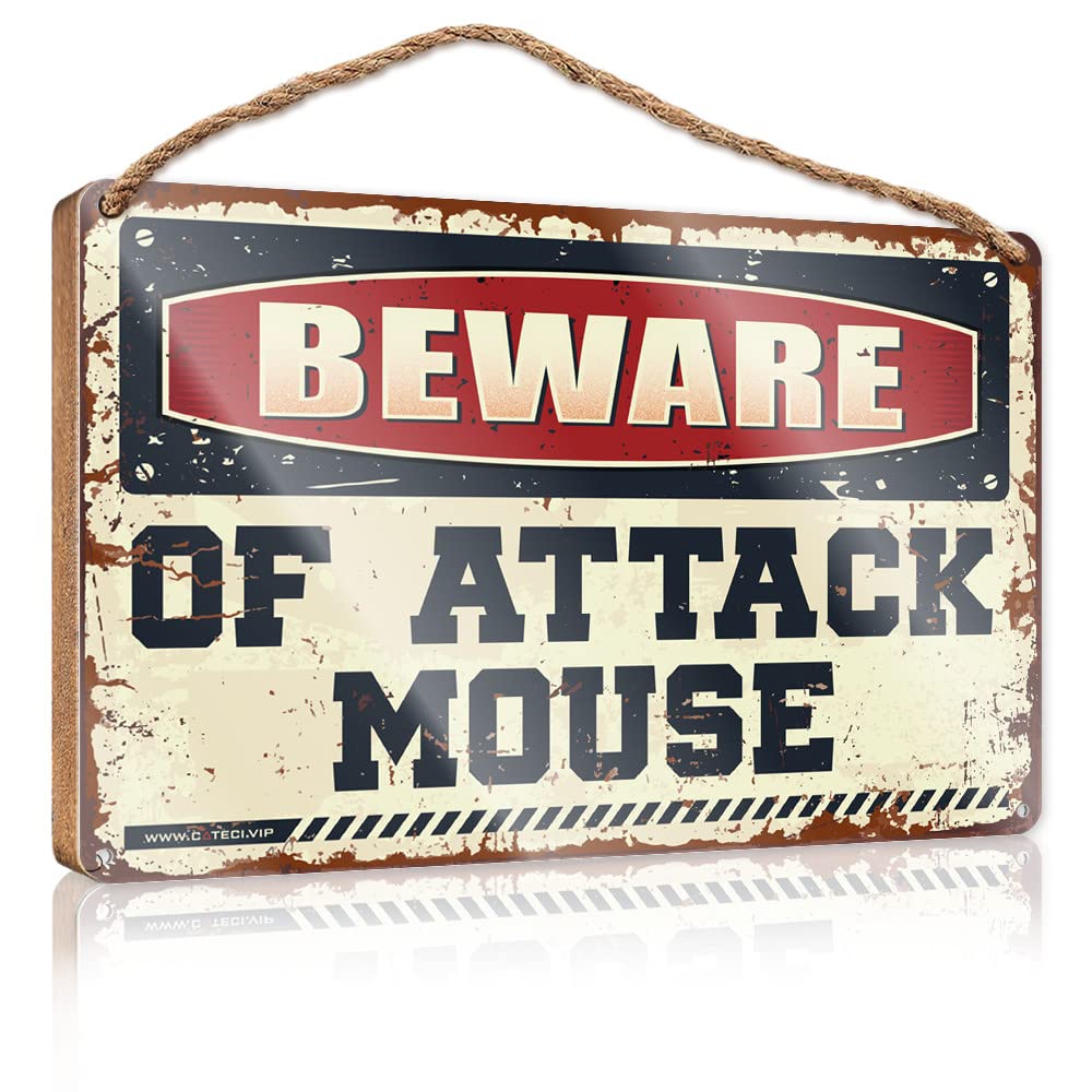 DTHA Hello Winter Sign Beware Of Attack Mouse Wooden Sign Winter Sign For Front Door Hangding Wood Sign
