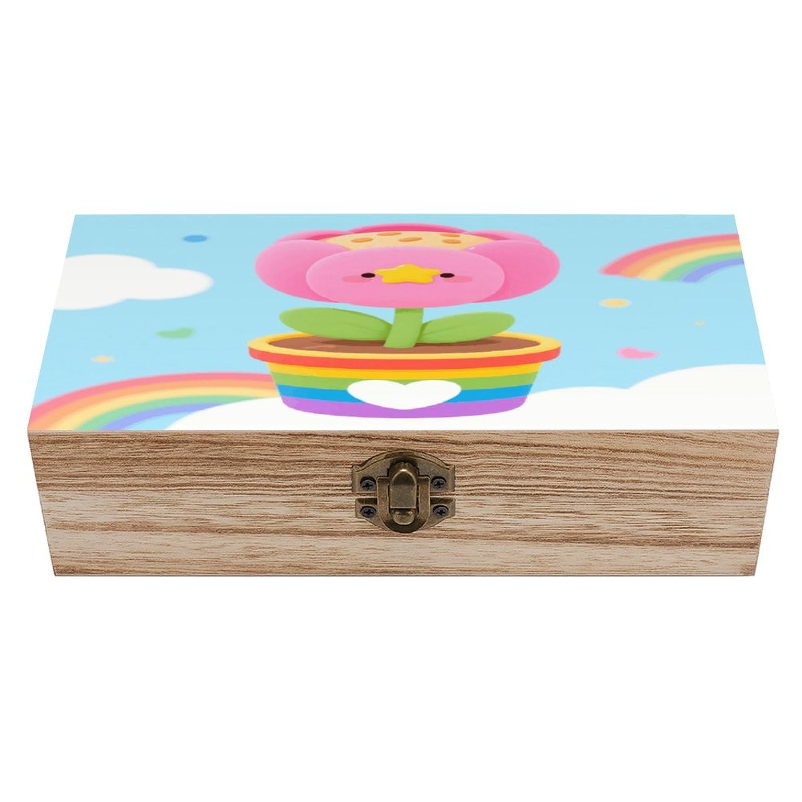 VstaDank Cute Flower Wooden Box Sturdy Vintage Storage Box with Hinged Lid Exquisite Wood Keepsake Boxes Large Jewelry Case Cute Trinket Holder Unique Gift for Men & Women