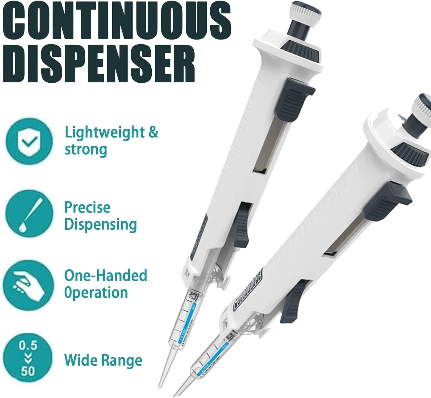 Pipetta A Canale Singolo A Volume Regolabile, Dispenser Da Laboratorio A Erogazione Continua A 5 Marce (0,5 Ml-50 Ml) Con Ugello Standard Da 5 Ml For Ricerca Scientifica