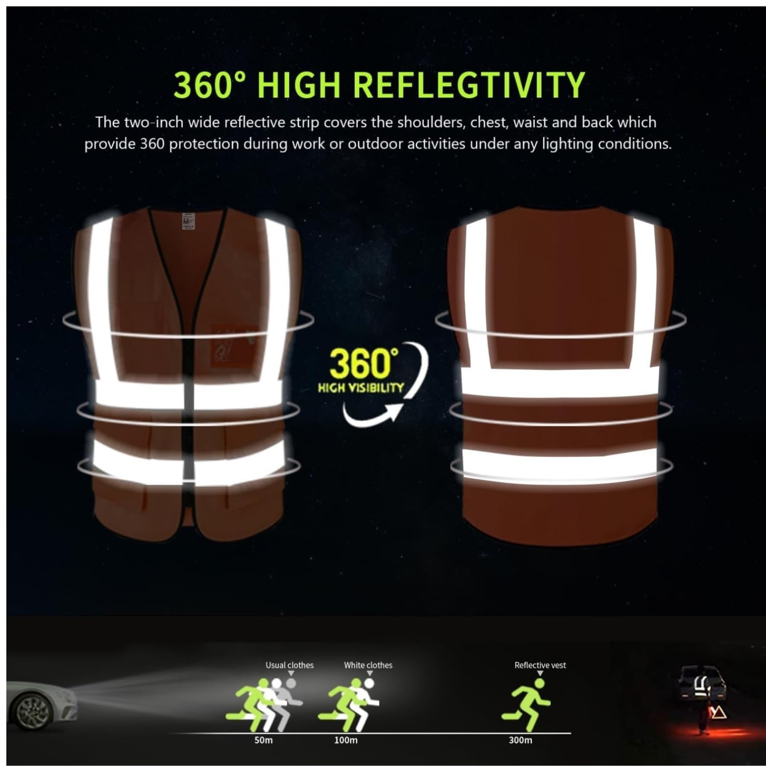 Compact Store 4-Pack Orange Reflective Safety Zipper Jacket with 2 Pockets | High Visibility Polyester Fabric, 120 GSM | Radium Jacket Free Size - Image 5 thumbnail