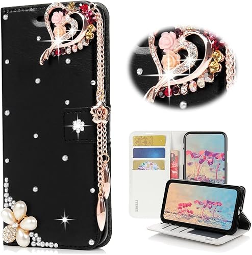 Miniatura 9 de STENES Bling - Funda tipo cartera compatible con Samsung Galaxy S21 Ultra, elegante funda de cuero con diseño de mariposa y luna creciente hecha a