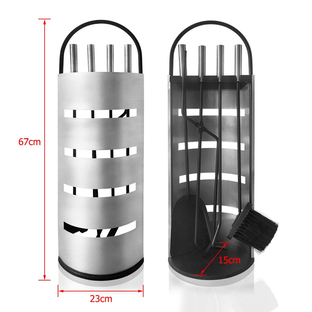 LZQ Caminetti Set 5 Pezzi Set di Inossidabile Attrezzi per Camino Strumenti Spazzole Pala Ganci e Supporto Arco Set di Utensili