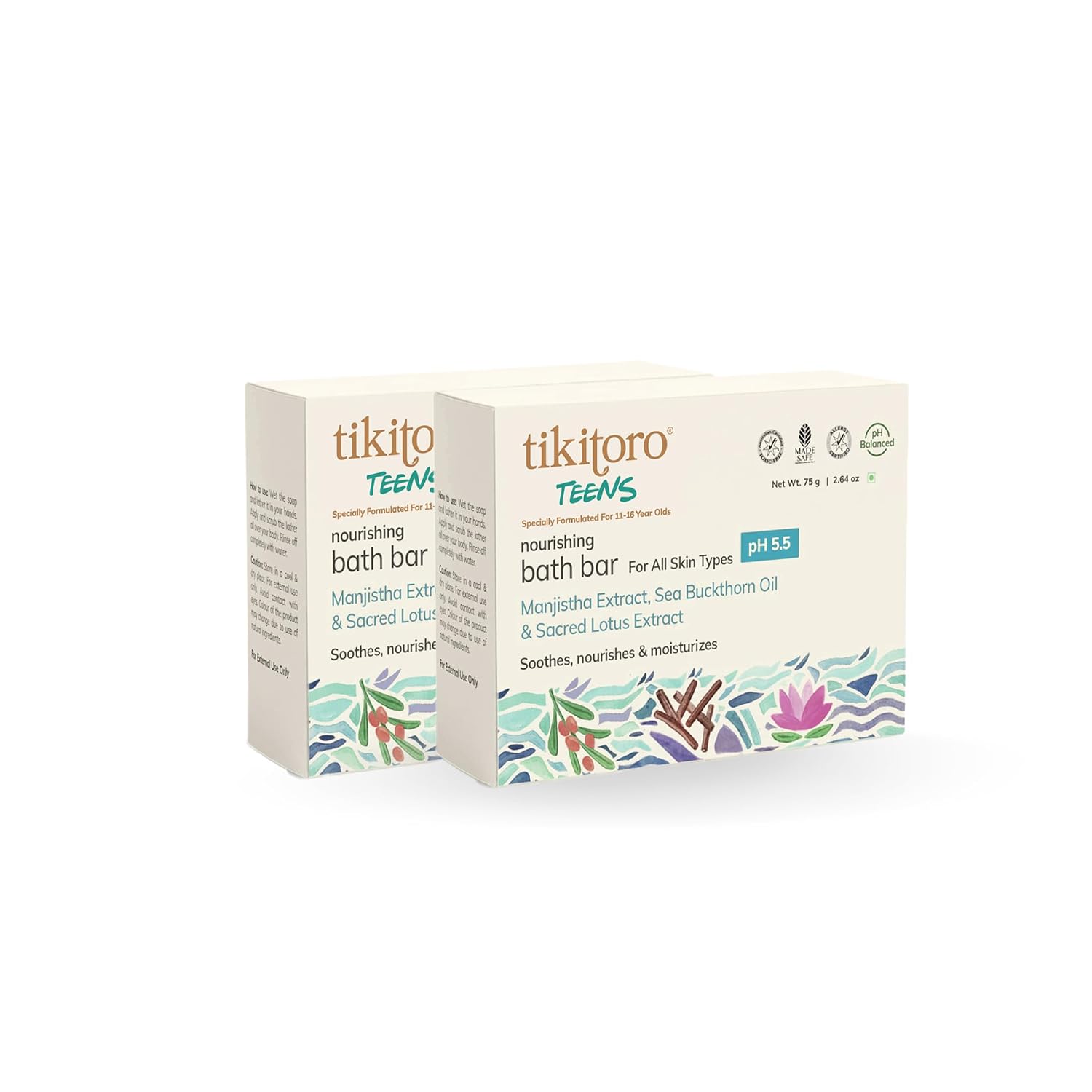 Tikitoro Teens Nourishing Bath Bar with Manijstha, Sea Buckthorn Oil and Sacred Lotus Extract, Soothes, Nourishes and Mois...