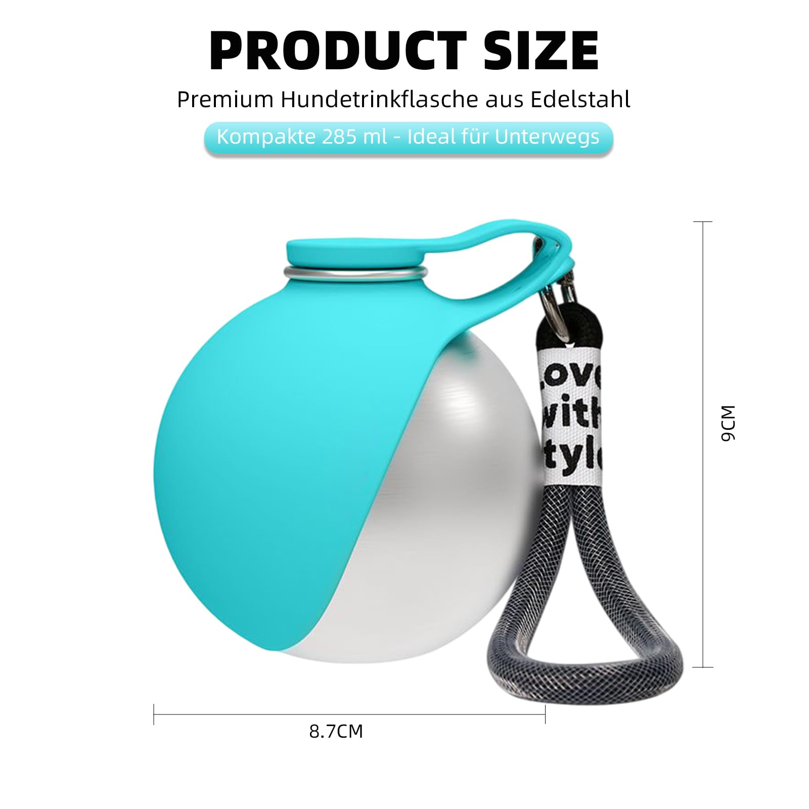 Gourde d'eau pour chien en déplacement 285ml, Bouteille d'eau en acier inoxydable avec système anti-retour, Gamelle pliable en silicone pour chien, Bouteille d'eau pour chien à emporter pour