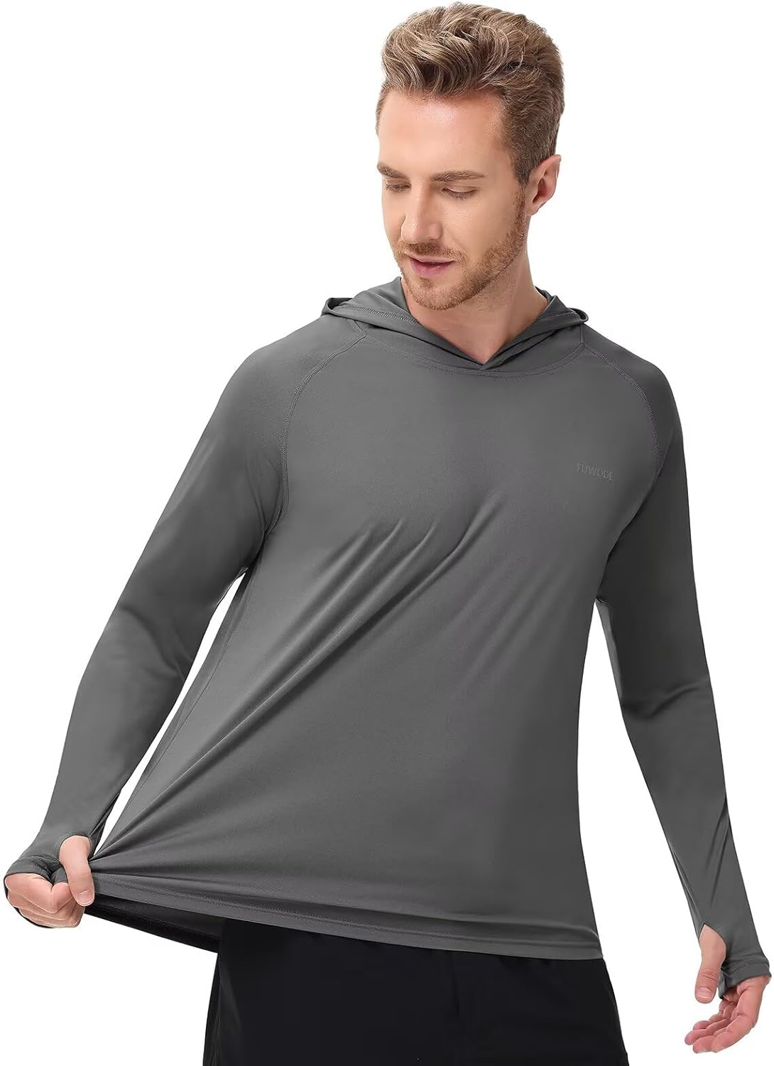 Mens Long Sleeve Athletic Hoodie Sun Protection Gym Workout Shirt for Hiking Running Fishing - Image 3