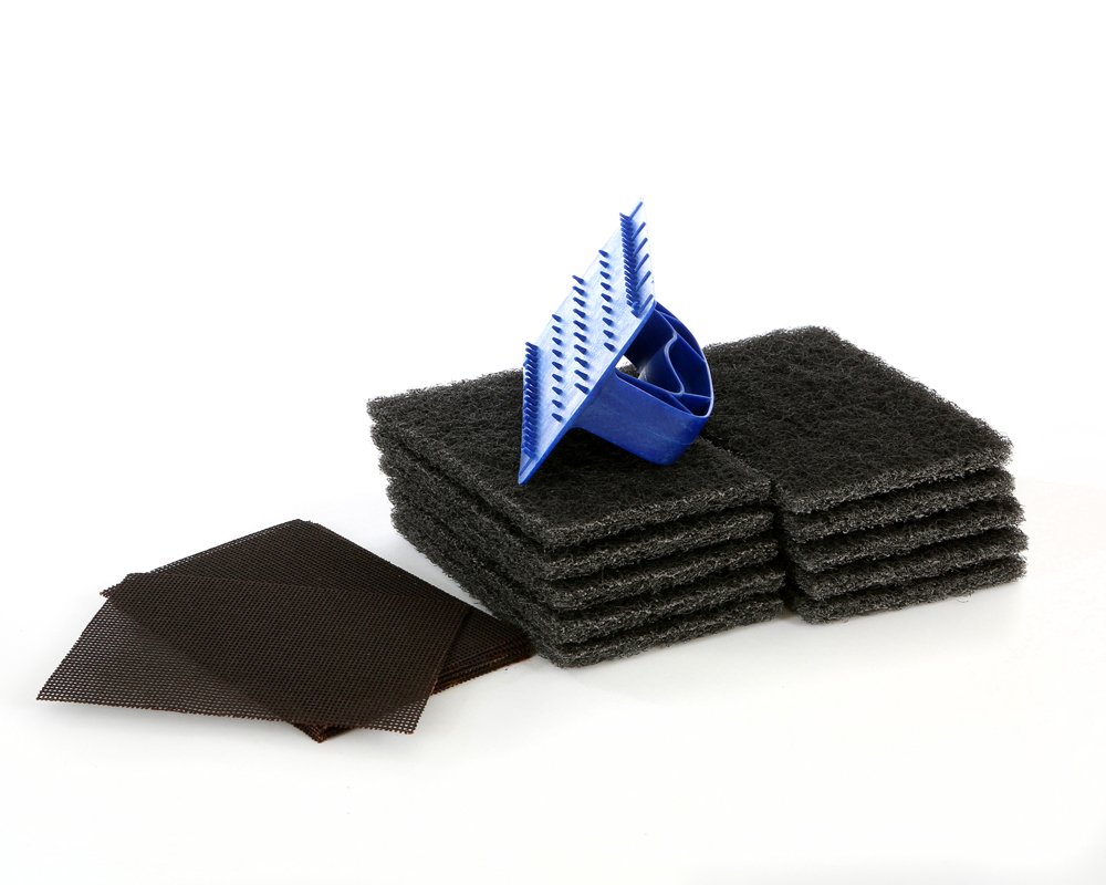 The Chemical Hut Black Blue Griddle Scourer Holder, 10 Cleaner Pads & 10 Mesh Screens For Cleaning Ovens, Grills, Pans And Bbq's/Barbeques