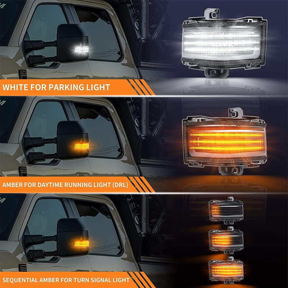 Rear View LED Side Mirror Turn Signal Smoke Lens Amber White Lamps, Car Rearview Mirror Side Marker Light, Compatible with Ford 150 250 350 450 2017-2022 - Clear Lens
