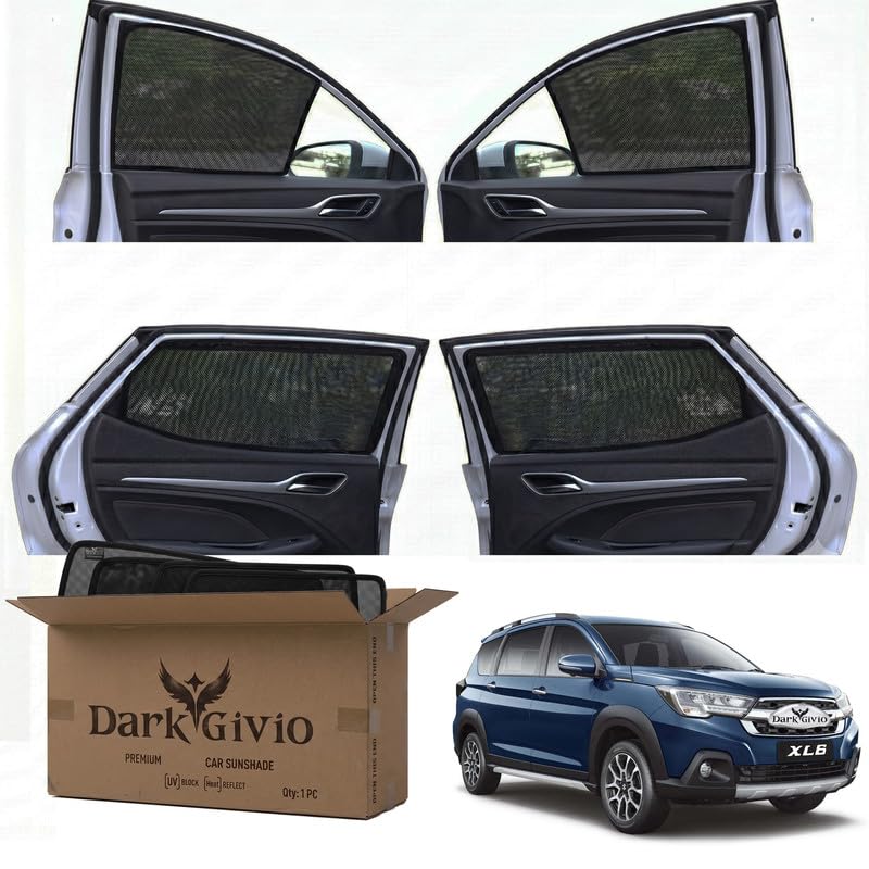 Image of Car Window Sun Shade Protector for XL 6 | Exact Fit Non-Magnetic Half Cut Sunshade (Set of 4 /6) | UV Blocker Side Window Car Curtains & Interior Accessory