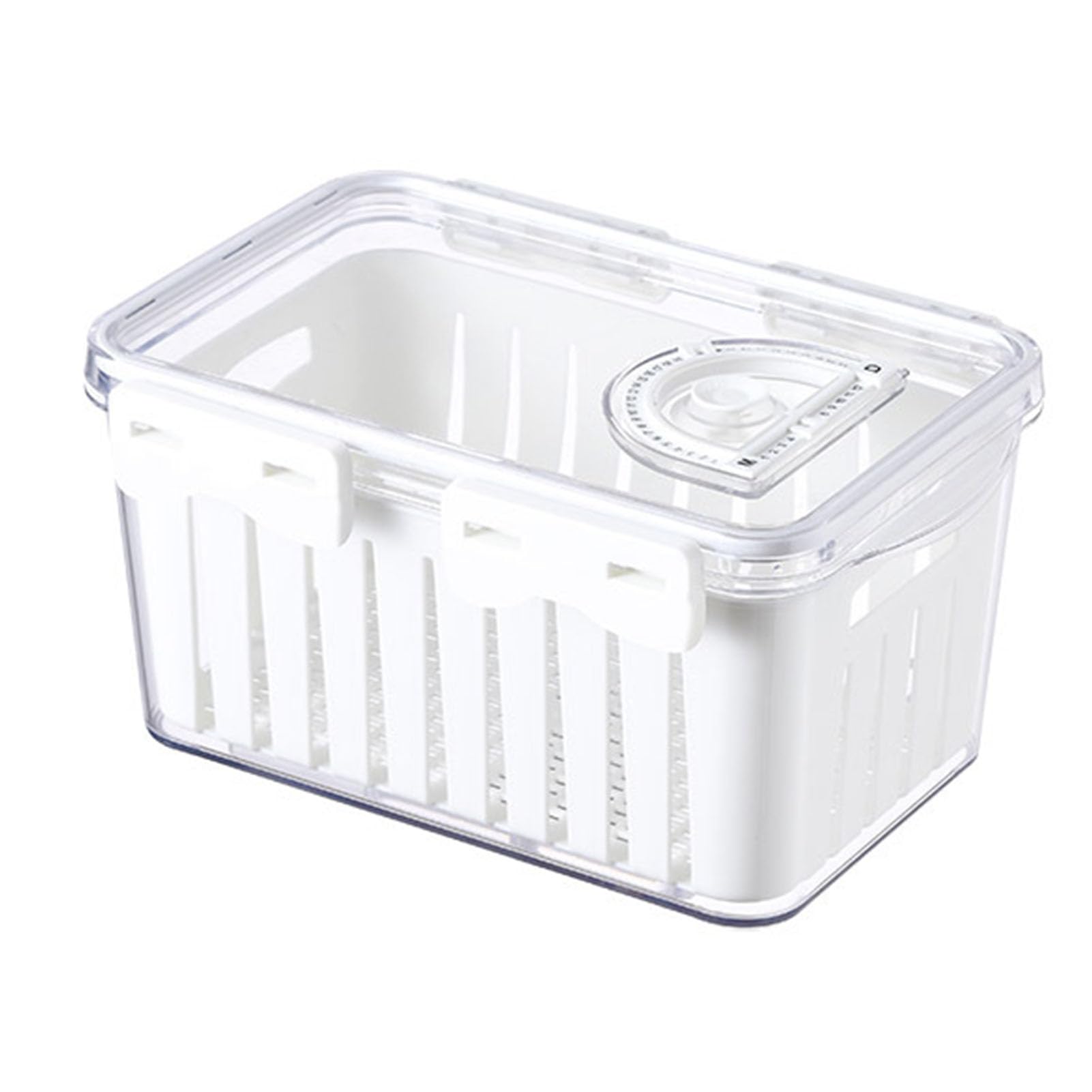 Luftdichter Frischhaltebehälter mit Sieb, Datumsanzeige, Stapelbares Design, für Kühlschrank mit Gefrierfach, Hält Obst und Gemüse Länger Frisch (Weiß M)