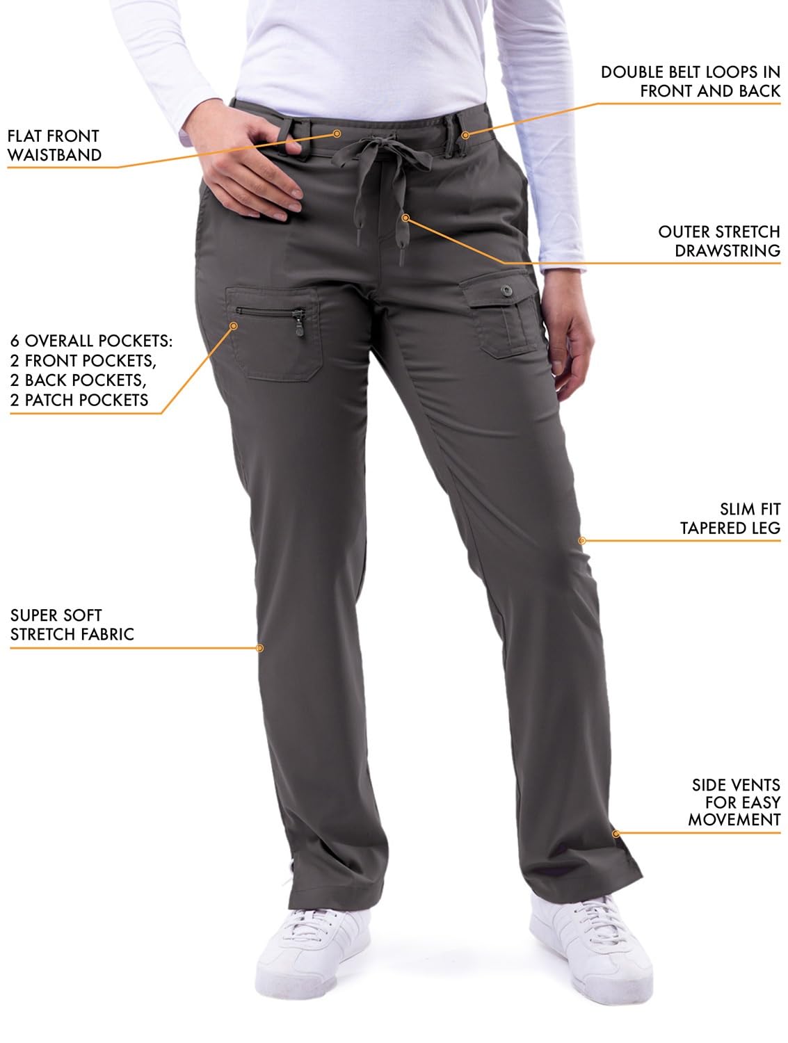 Adar Uniforms Uniforme Medico Donna - Top con Scollo a V/Pantaloni Multi-Tasca - 4400 - Pewter - XS