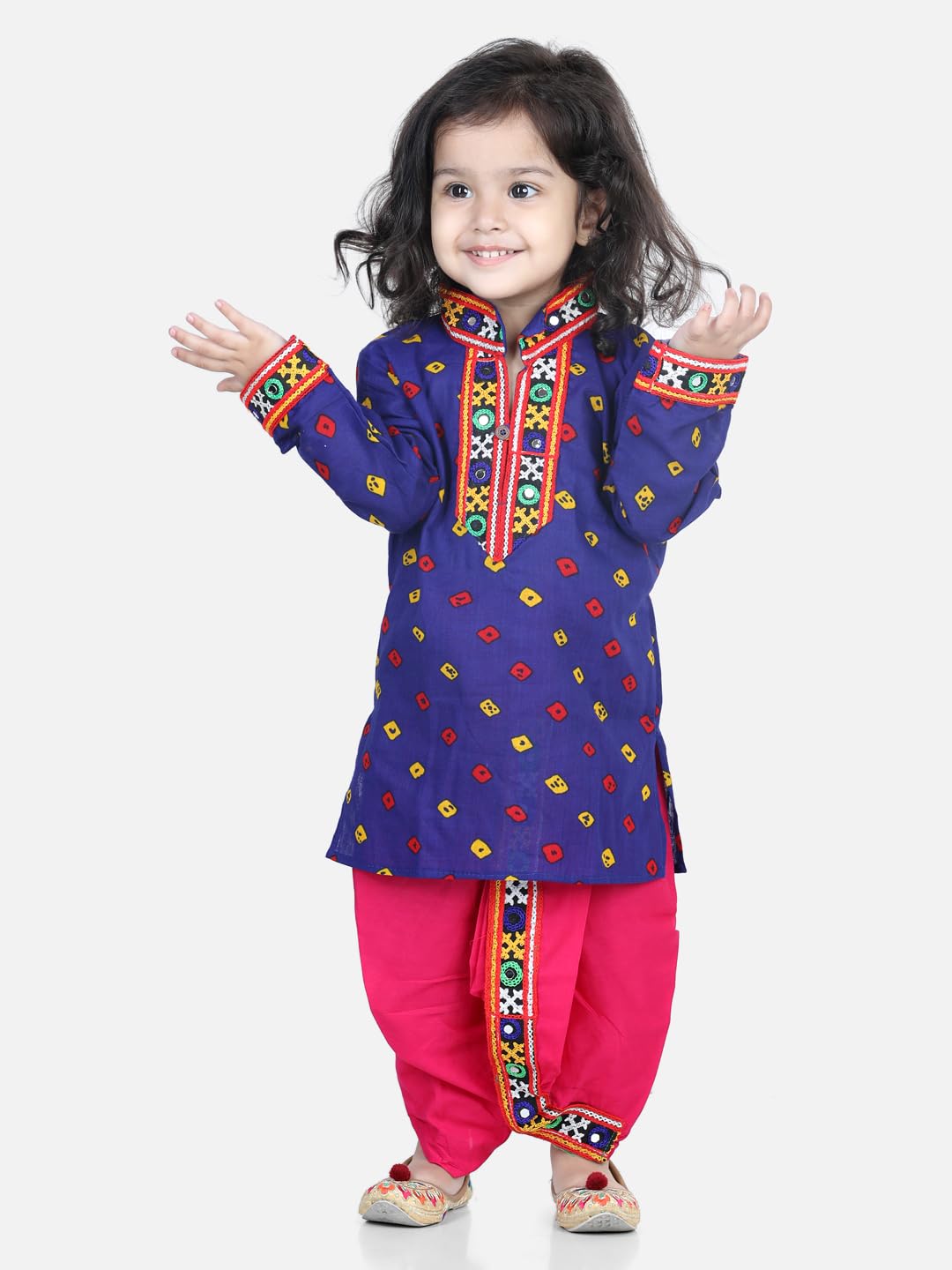 BownBee Ethnic Wear Cotton Bandhani Print Dhoti Kurta Dress Set for Baby Boys With Full Sleeves, Button Closure and Embroidery in Front, Ideal for Festivals (Blue, 6 Yrs-7 Yrs) 4
