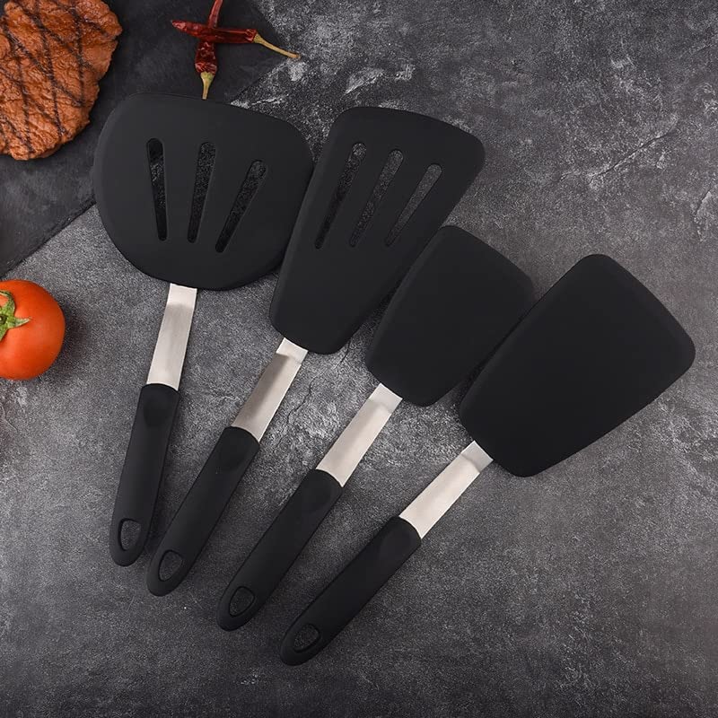 spatole Utensili da Cucina Spatola for bistecche di frittelle Manico in Acciaio Inossidabile Spatola in Silicone Antiaderente Spatola da Cucina(Silver1)
