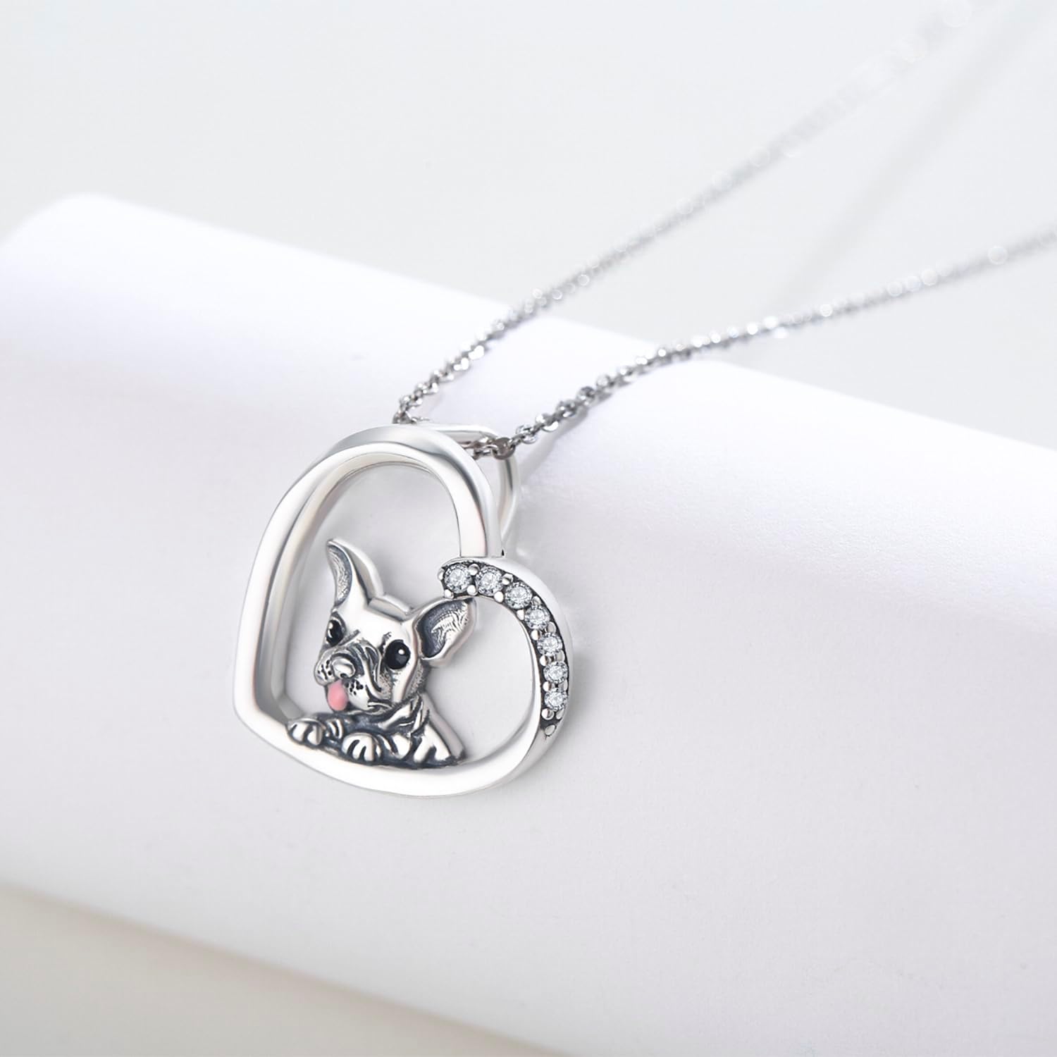 JUSTKIDSTOY French Bulldog Necklace 925 Sterling Silver Cute Animal Dog Pendant Necklace French Bulldog Jewelry Gifts for Women Pet Lover - Image 3