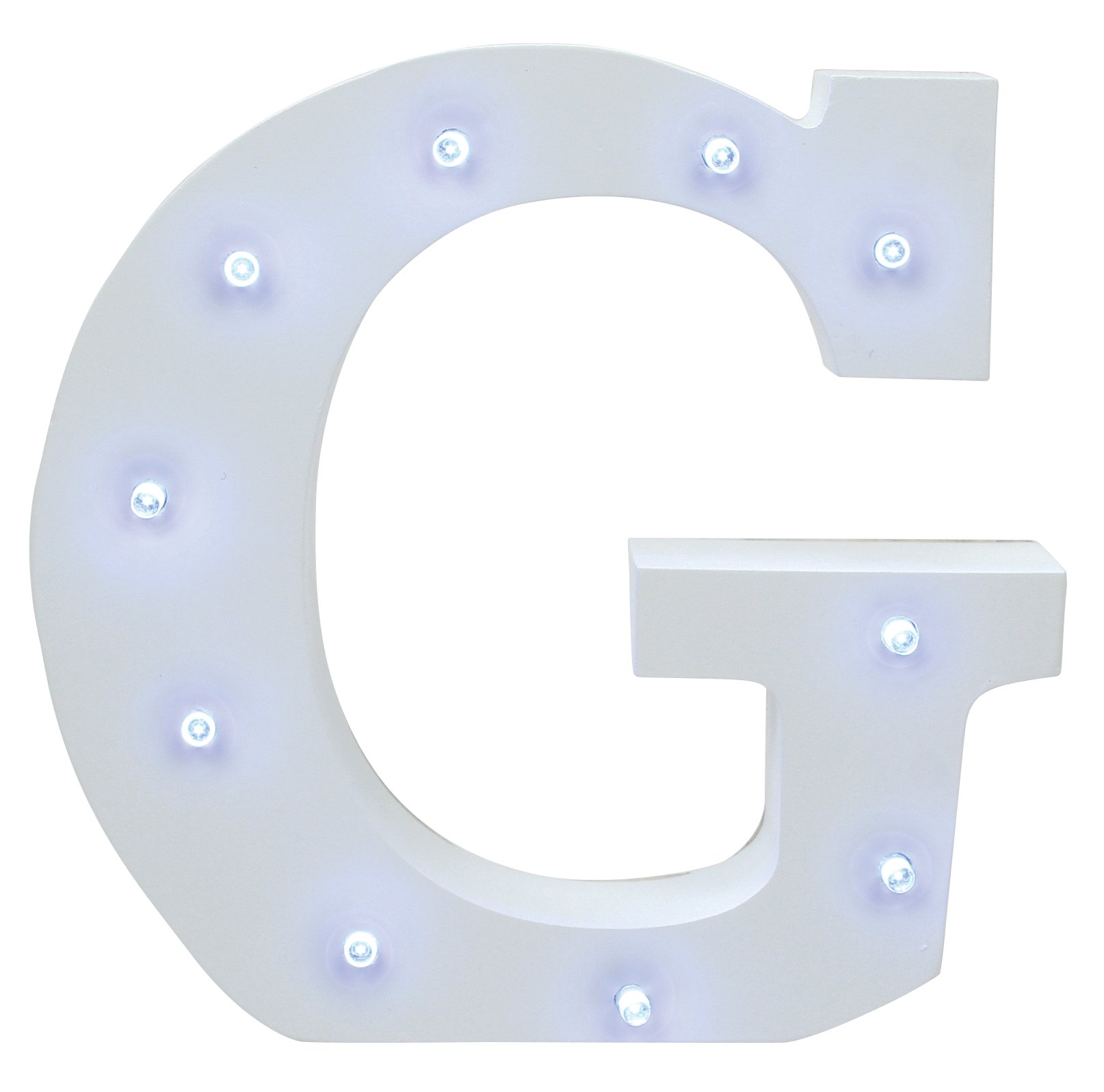 Creative Hobbies Decorative Light Up Wooden Alphabet Letter, 6.25 Inch Tall, White MDF, with Battery Operated LED Lights, Letter G