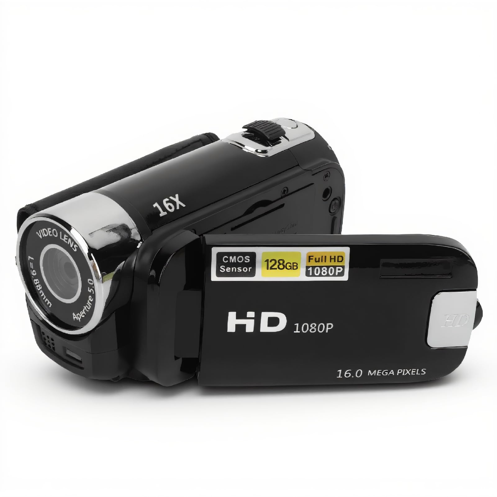 ASHATA Appareil Photo Numérique D90, Appareil Photo Numérique 2,4 Pouces 1080P 16MP, Caméscope à écran Rotatif, Zoom 16X, Enregistreur Vidéo HD avec Lumière de Remplissage pour Garçons