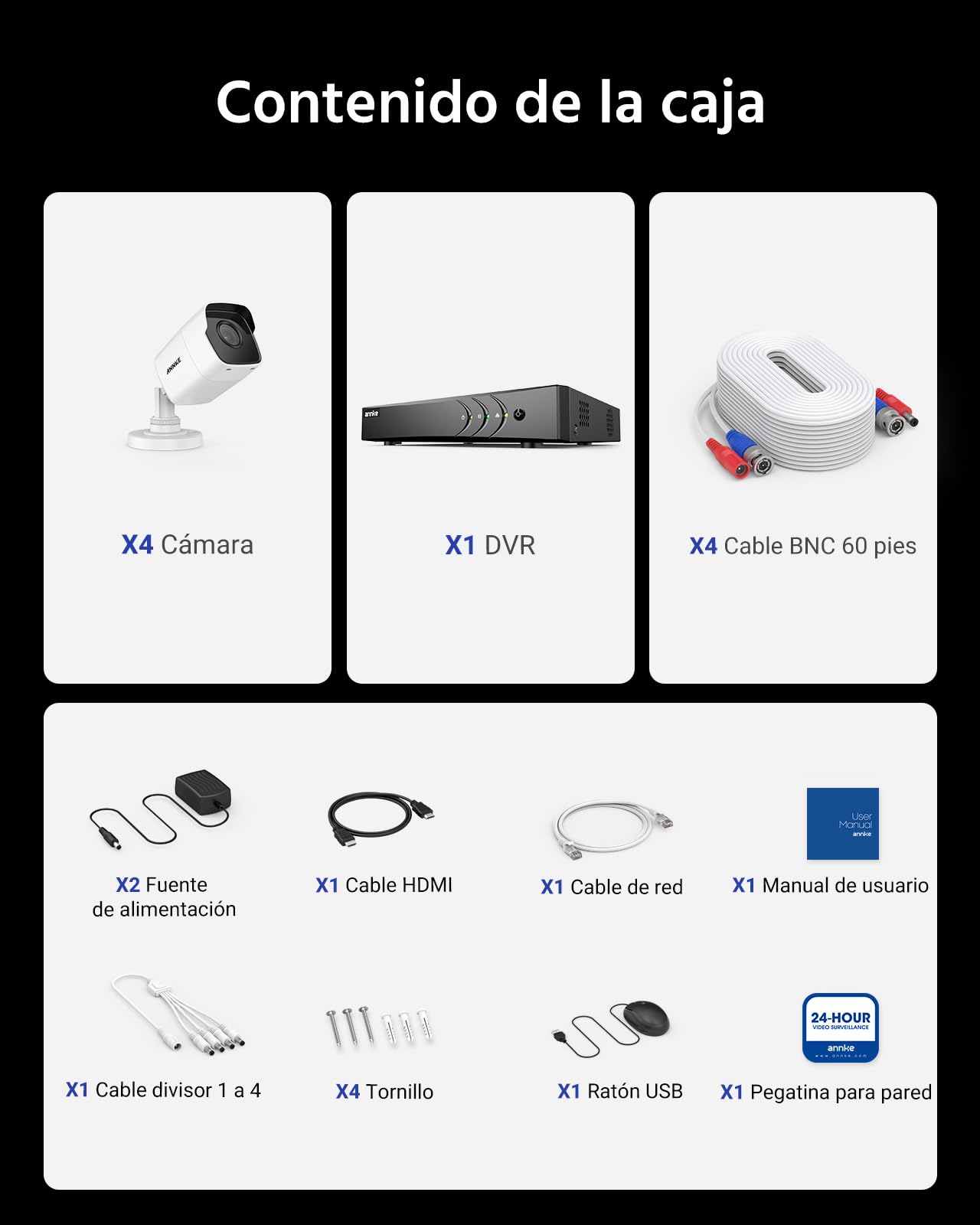 ANNKE Kit de Seguridad 8 Canales DVR de 3K Lite con 4 CCTV 5MP Cámaras Sistema de Videovigilancia IP67 Impermeable Visión Nocturna Silencioso - 1TB HDD Disco Duro