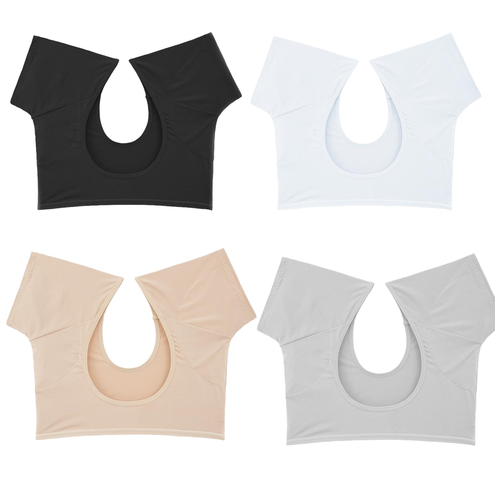 Pack 4 Camisetas Anti-Sudor Mujer Top Respirante Absorbente Protección Axilas Sin Marcas Manga Corta Lavable Yoga Deporte Diario Negro Blanco Gris Color Piel