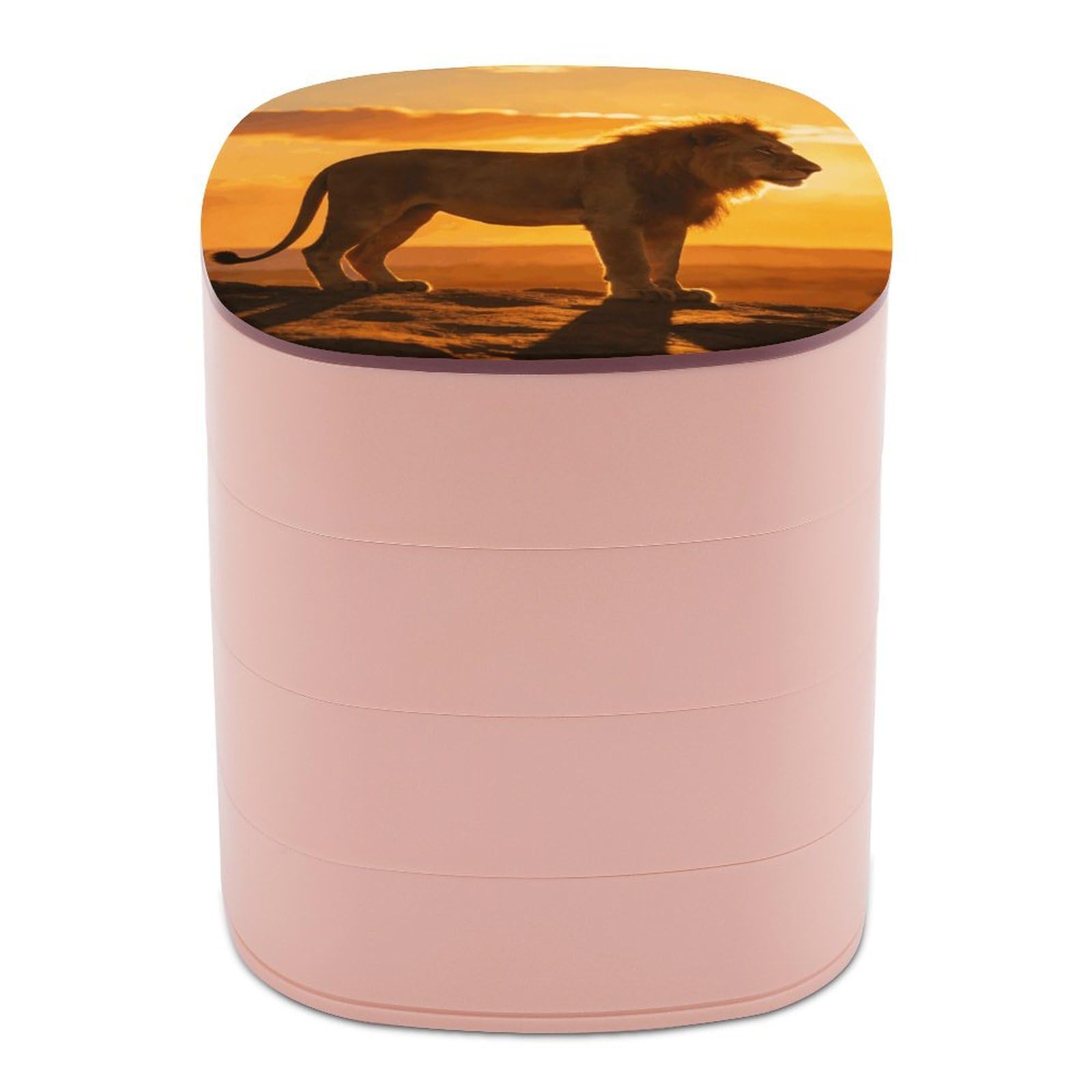 LZQPOEAS Lion at Sunset Jewelry Box Women Jewelry Organizer Travel Jewelry Case Cute Necklace Ring Storage Organizer 4-Layer Rotating Jewelry Tray Case with Mirror for Bracelets