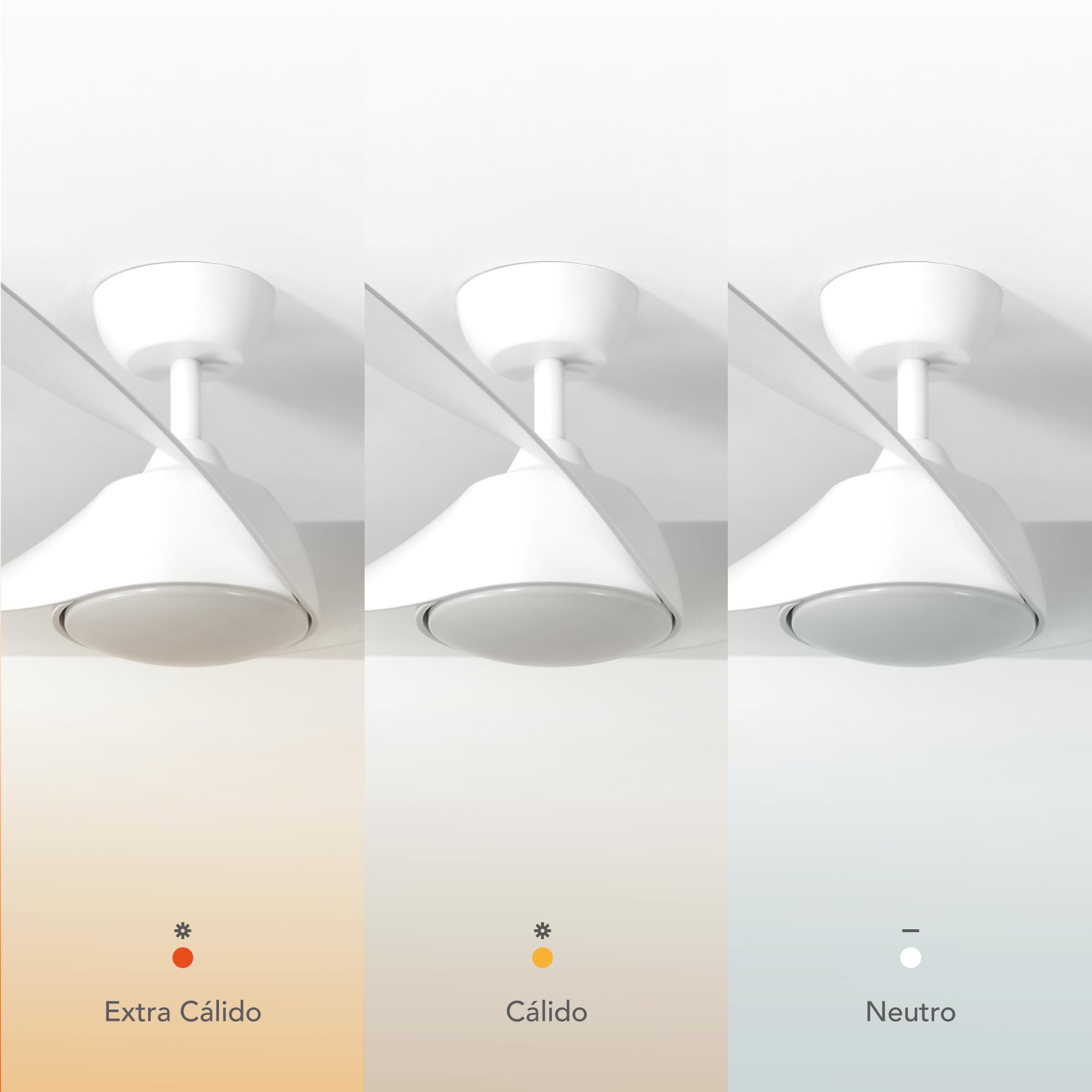 Zelha Ventilador Techo Blanco. Luz Led 24W Neutra/Cálida/Extra Cálida. Motor DC. 3 Aspas ABS Ø132cm. Verano/Invierno. 6 Velocidades. Control Remoto Temporizador. Silencioso. Brisa