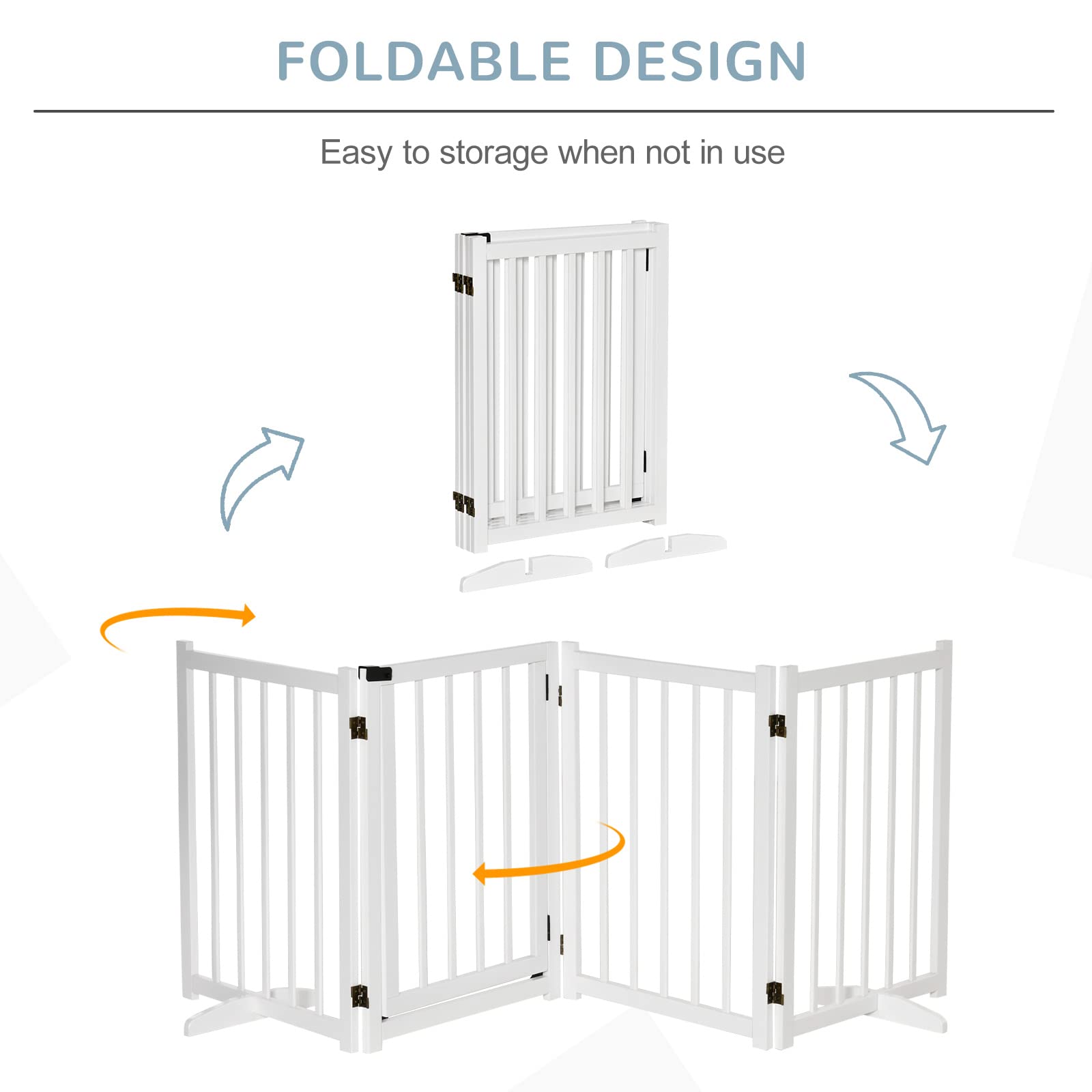 PawHut Freestanding Pet Gate w/ 2 Support Feet for Doorways Stairs White, 237.5L x 36W x 80H cm - Image 4